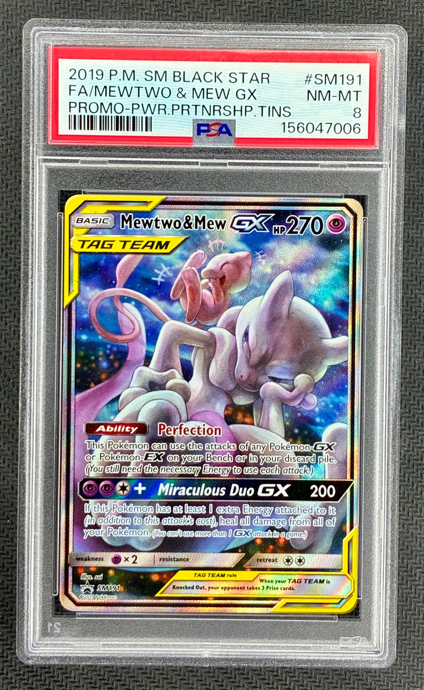 Pokemon Mewtwo & Mew GX SM191 Black Star Promo PSA 8