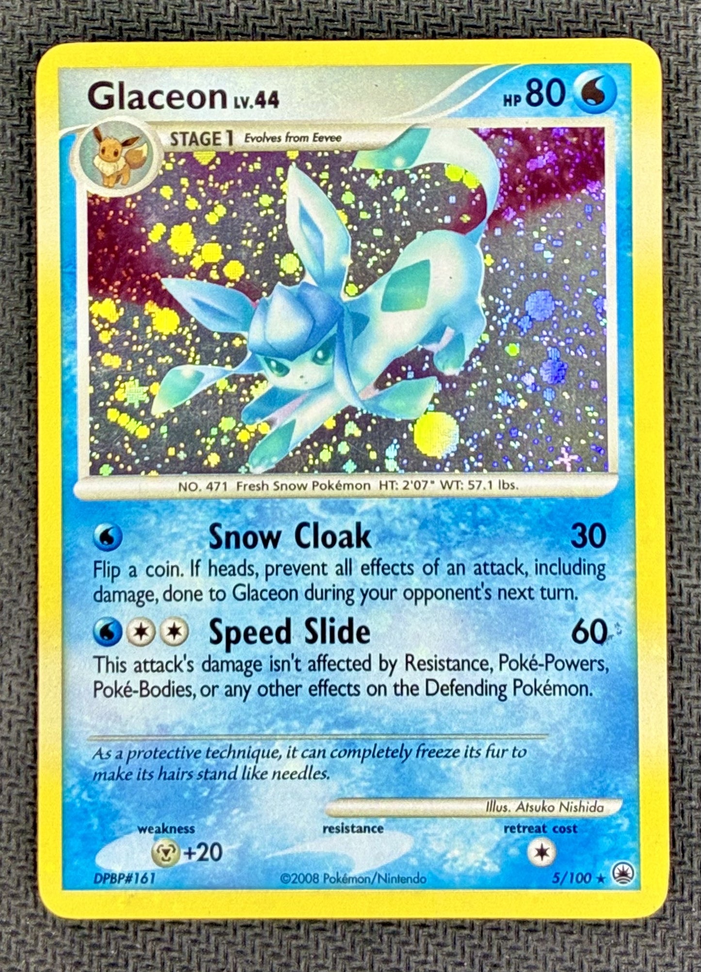 Pokemon Glaceon 5/100 Majestic Dawn Holo Rare LP Card with Holo Bleed and Holo Swirl