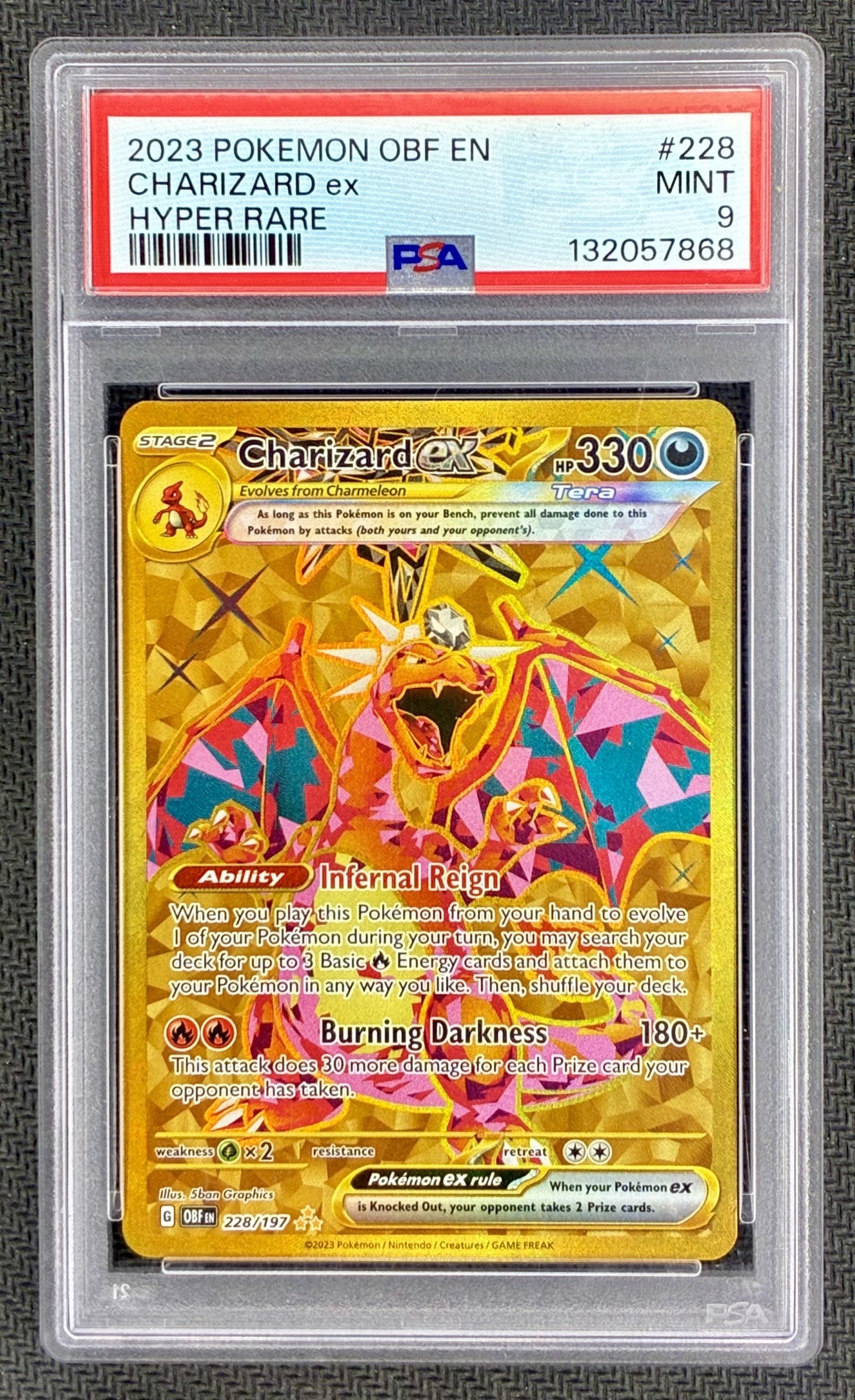 Pokemon Charizard ex 228/197 Obsidian Flames Hyper Rare Gold PSA 9 MINT Card