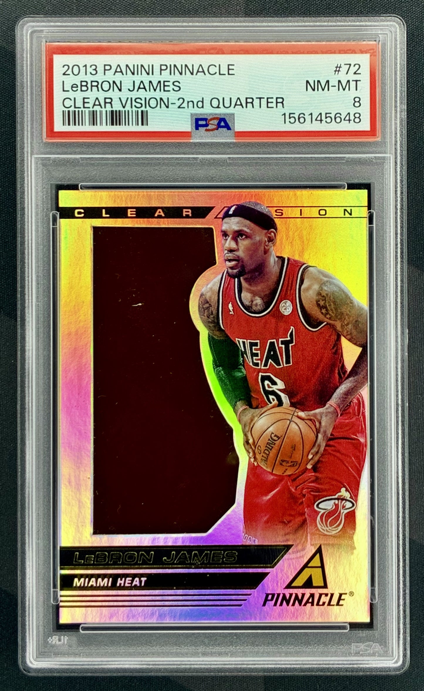 LeBron James 2013 Panini Pinnacle Clear Vision #72 2nd Quarter PSA 8 Card Serial Numbered to 36 Copies