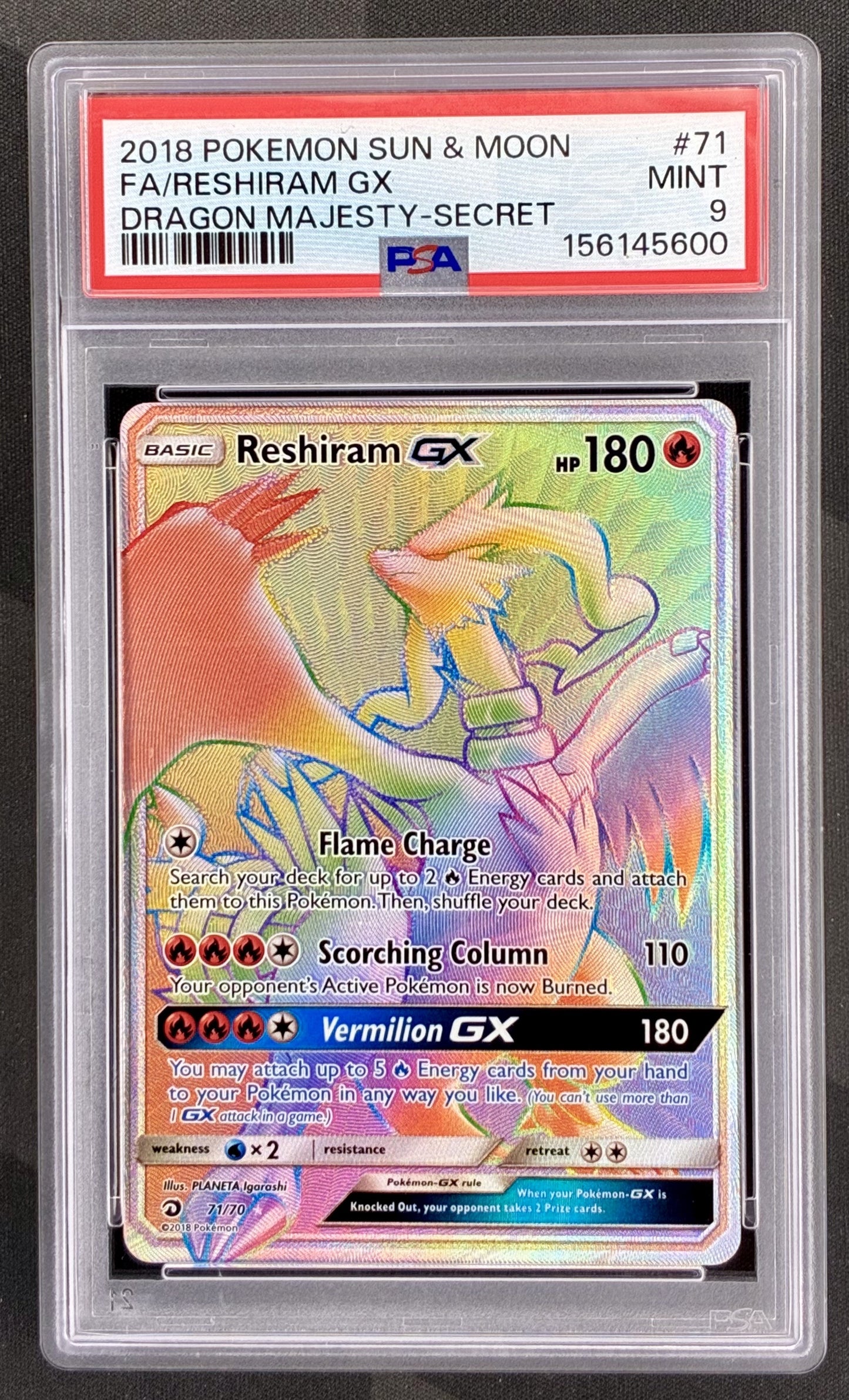Pokemon Reshiram GX 71 70 Secret Rare Dragon Majesty Holo PSA 9 MINT Card