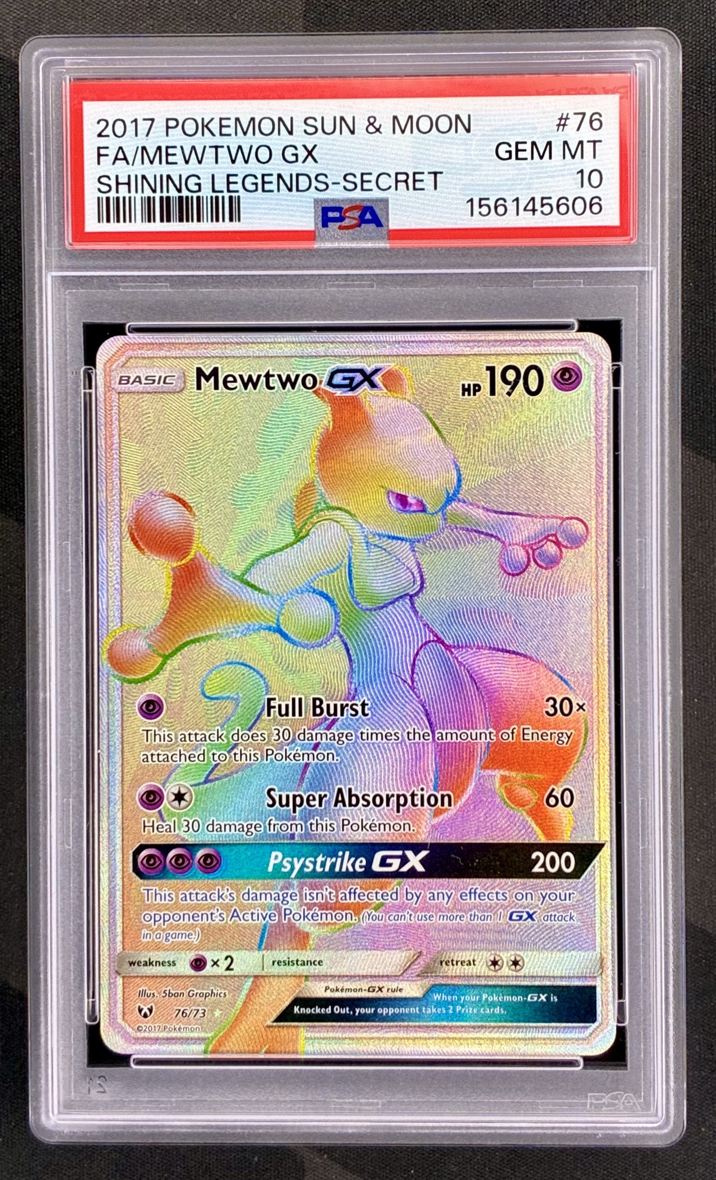 Pokemon Mewtwo GX 76 73 Secret Rare Shining Legends Holo PSA 10 GEM MINT Card