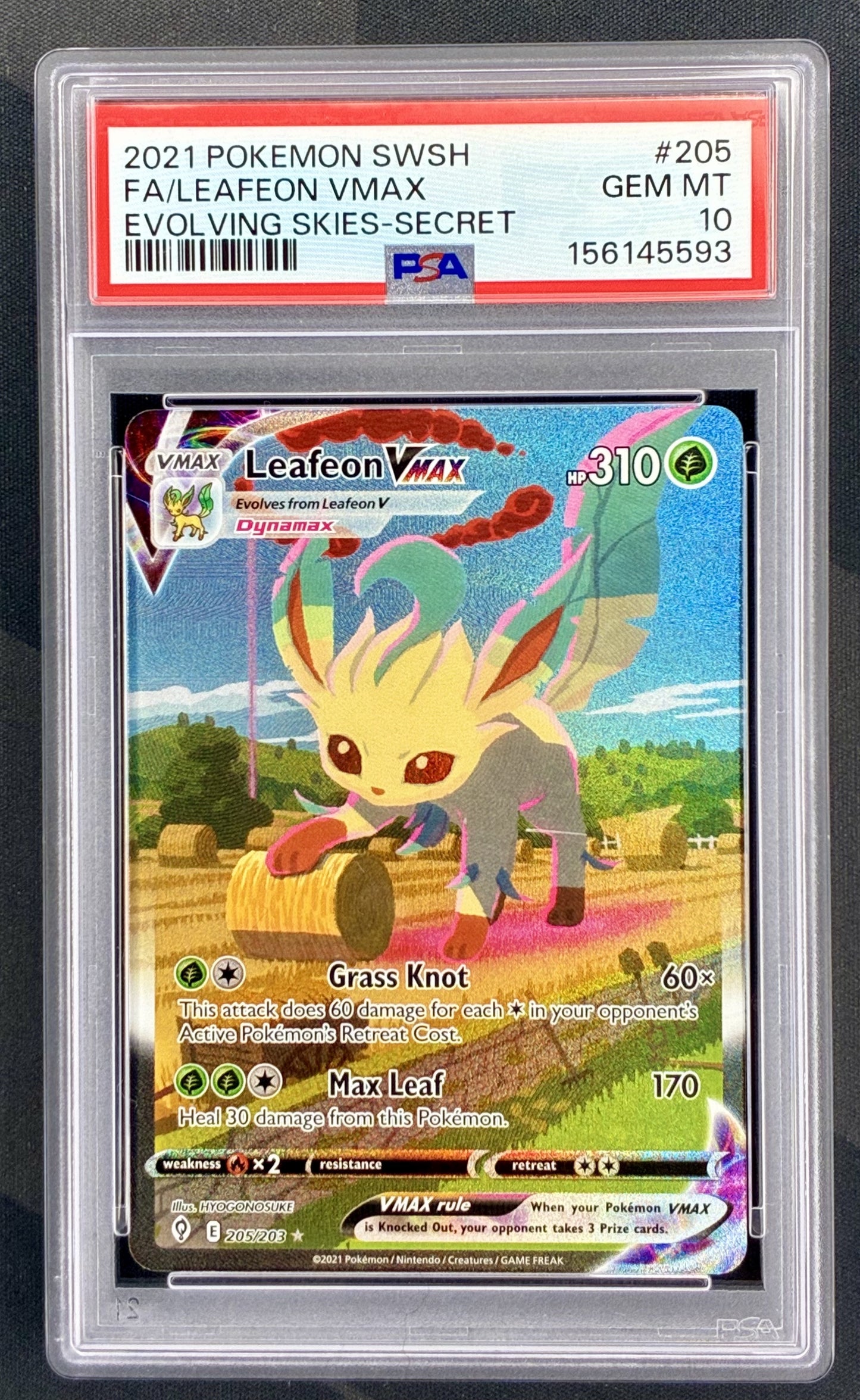 Pokemon Leafeon VMAX 205 203 Alternate Art Secret Rare Evolving Skies PSA 10 GEM MINT Card