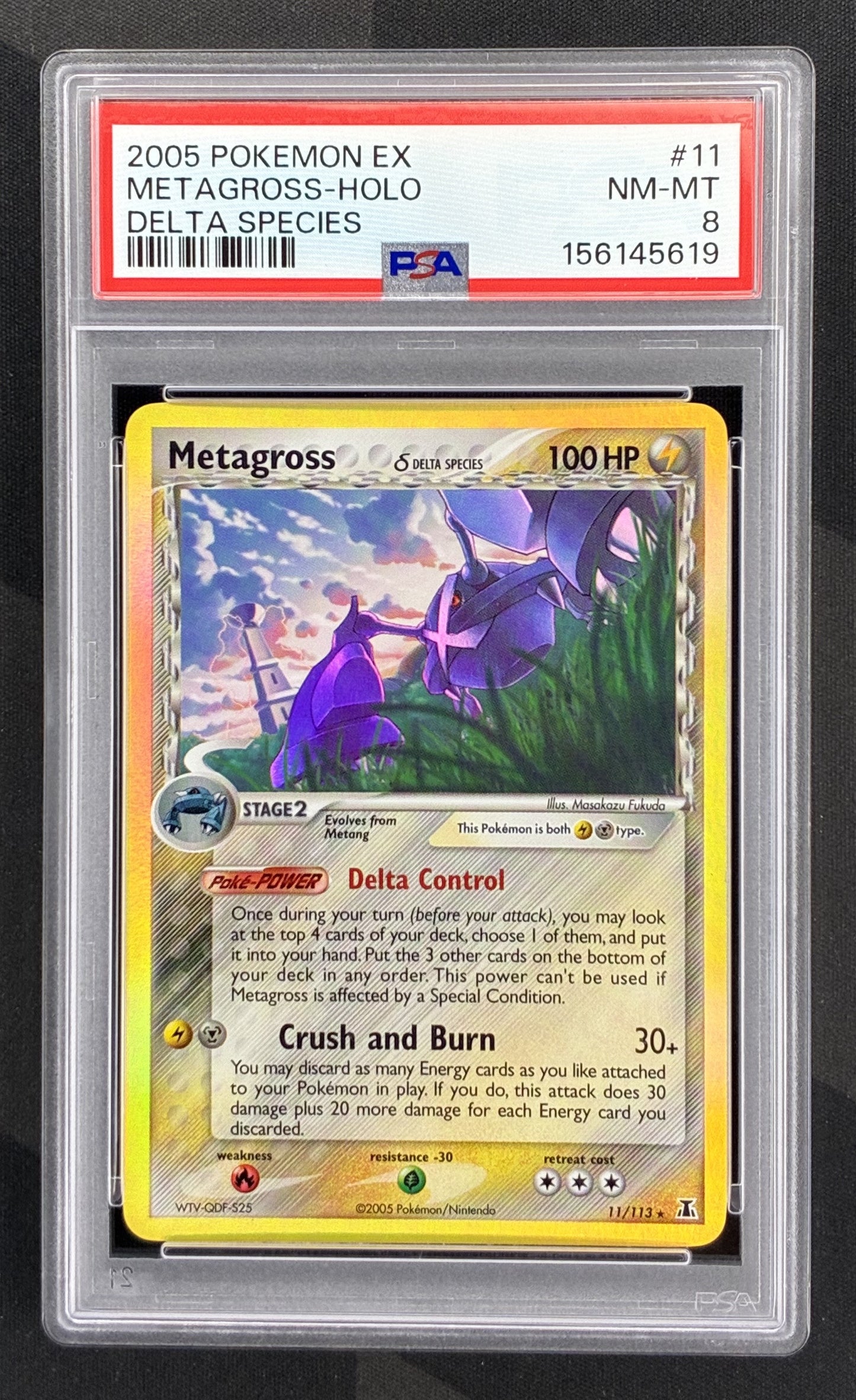 Pokemon Metagross 11 113 Holo Rare EX Delta Species PSA 8 NM MT Graded English Pokemon Card Collectible