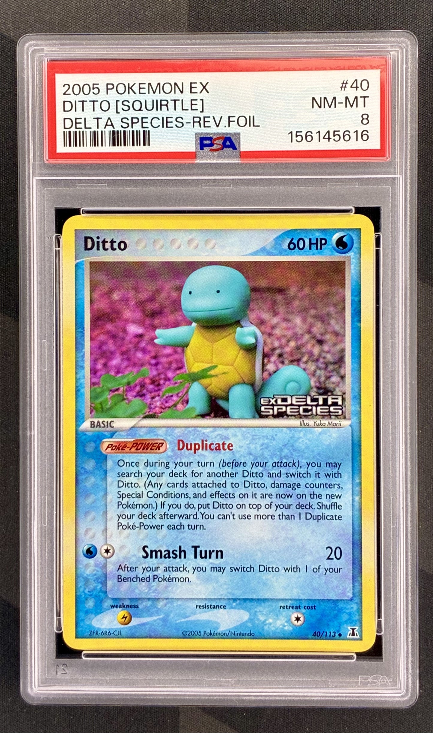 Pokemon Ditto Squirtle 40 113 Reverse Holo EX Delta Species PSA 8 NM MT Graded English Pokemon Card Collectible