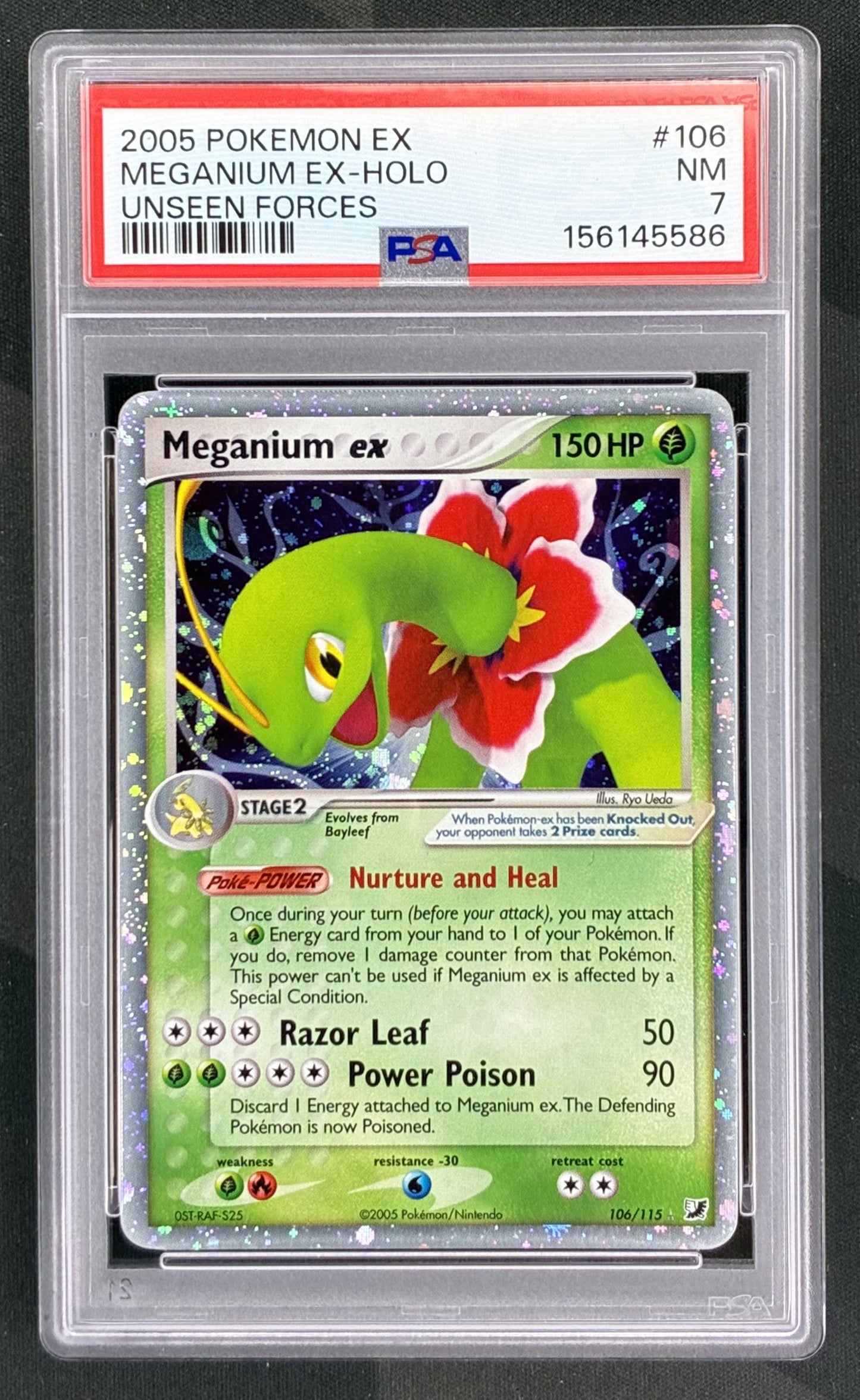 Pokemon Meganium ex 106 115 EX Unseen Forces Ultra Rare PSA 7 Near Mint Graded English Pokemon Card Collectible