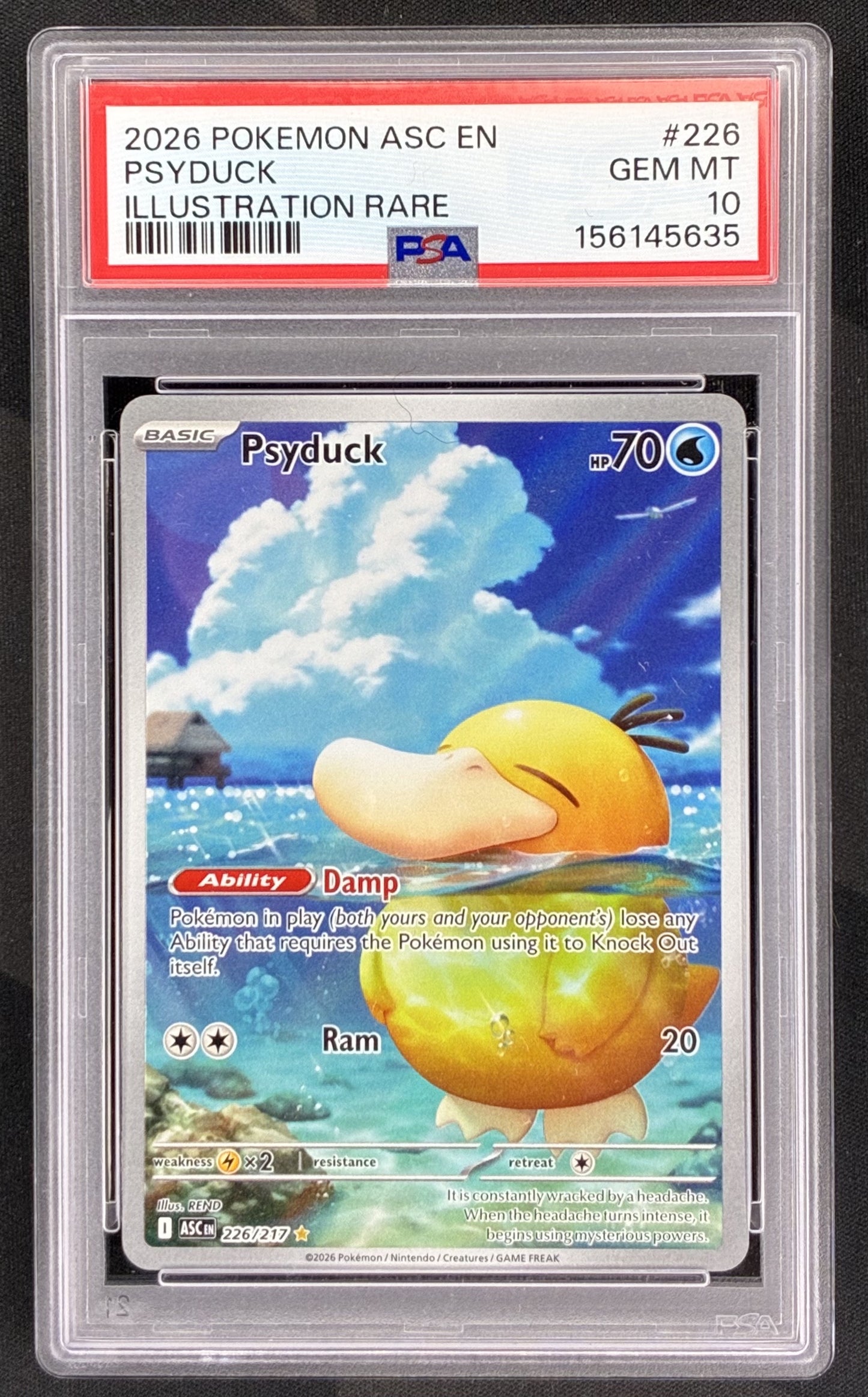 Pokemon Psyduck 226 217 Illustration Rare IR Ascended Heroes PSA 10 GEM MINT English Pokemon Card Collectible