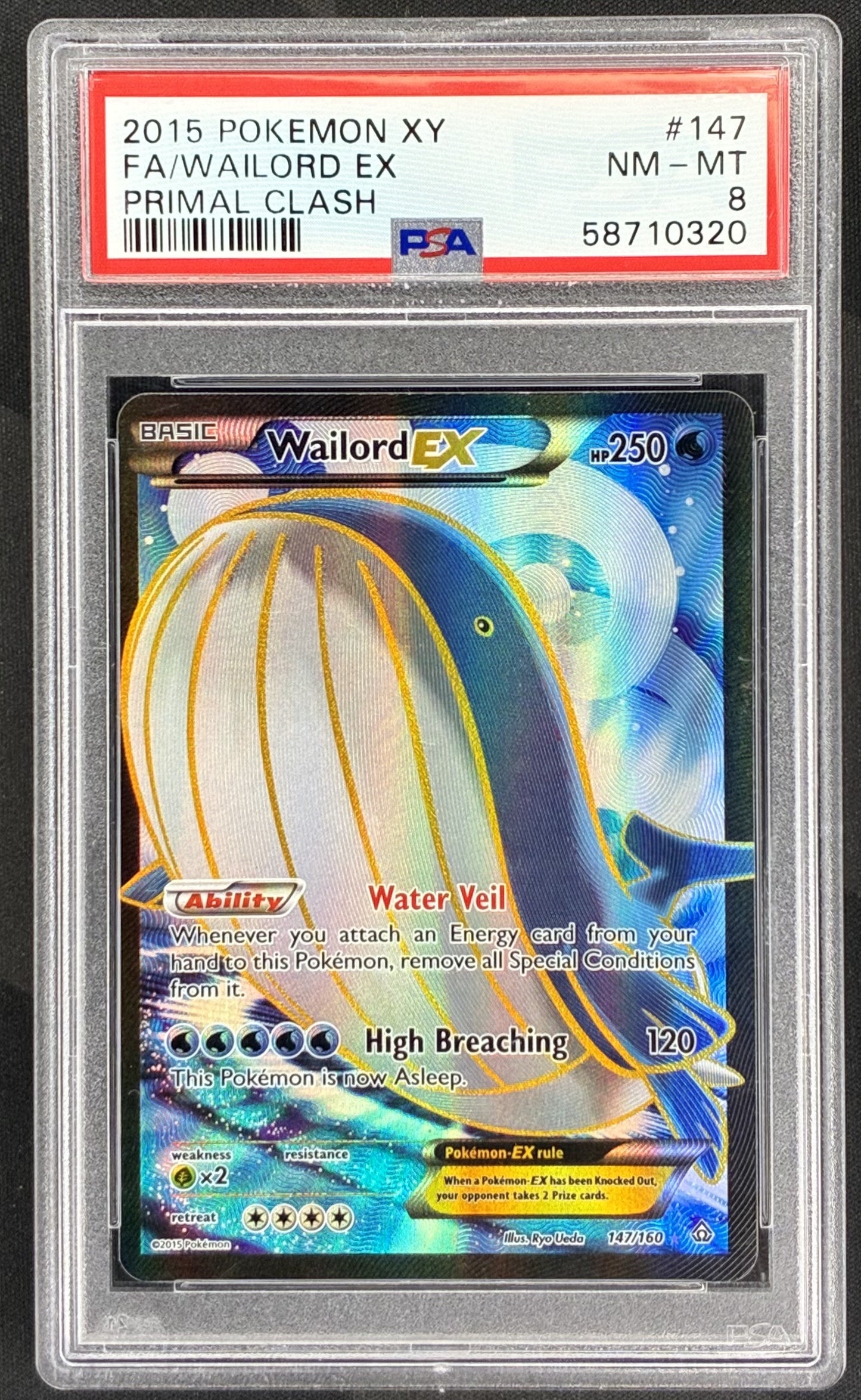 Pokemon Wailord 147 160 Full Art Ultra Rare XY Primal Clash PSA 8 NM MT English Pokemon Card Collectible