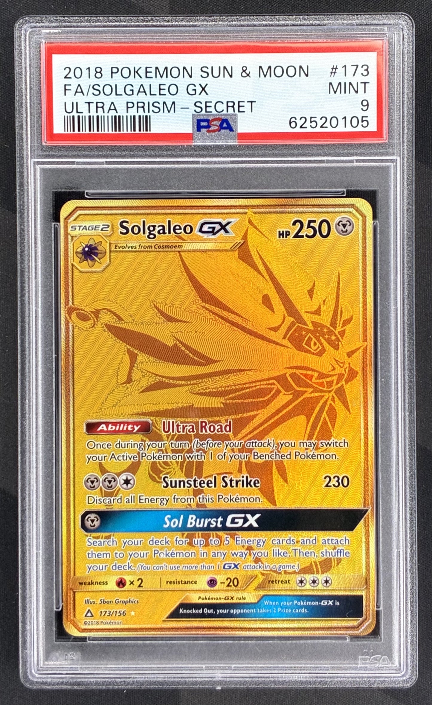 Pokemon Solgaleo GX 173/156 Secret Rare PSA 9