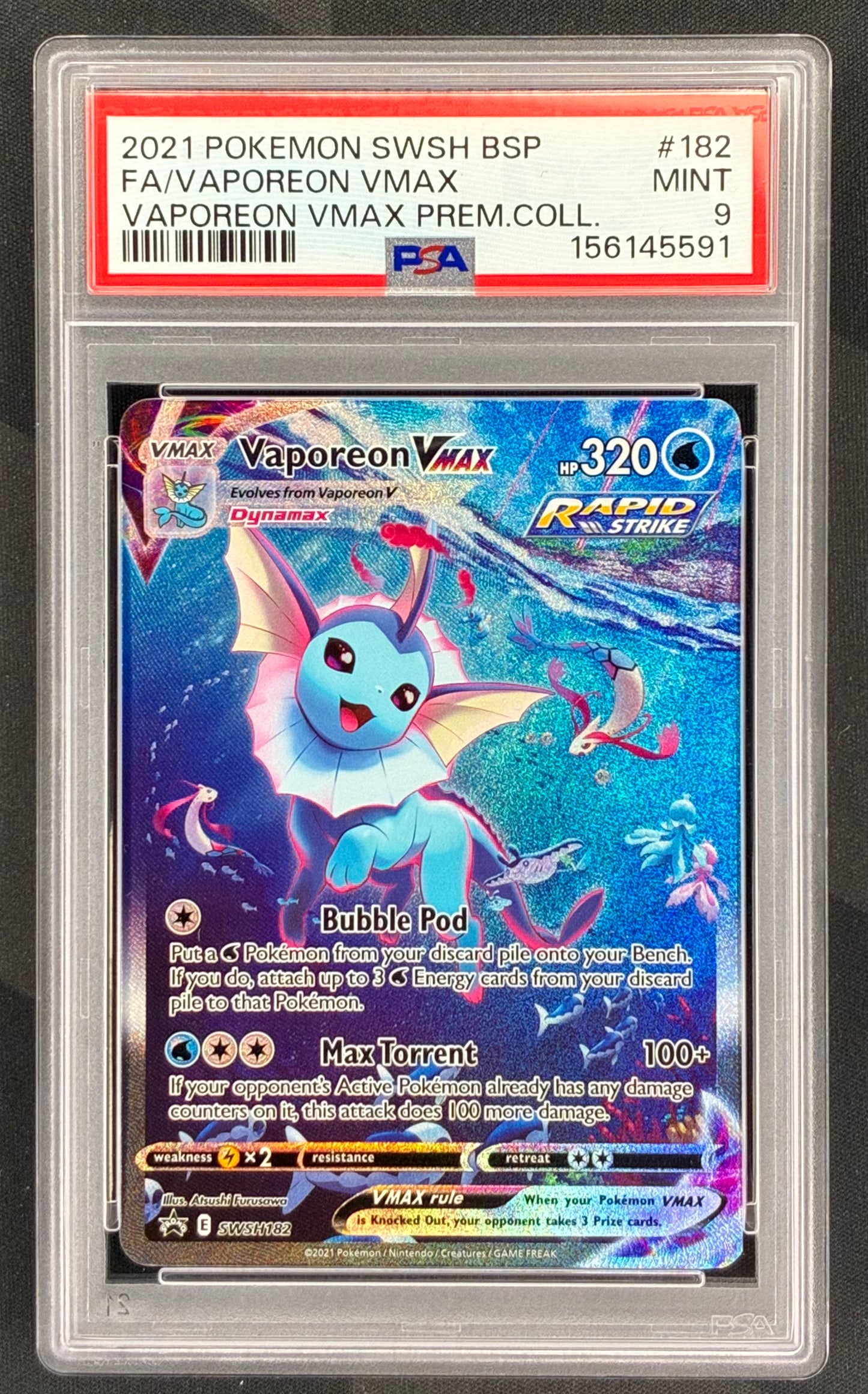 Vaporeon VMAX SWSH182 Full Art Black Star Promo PSA 9 English Pokemon Card