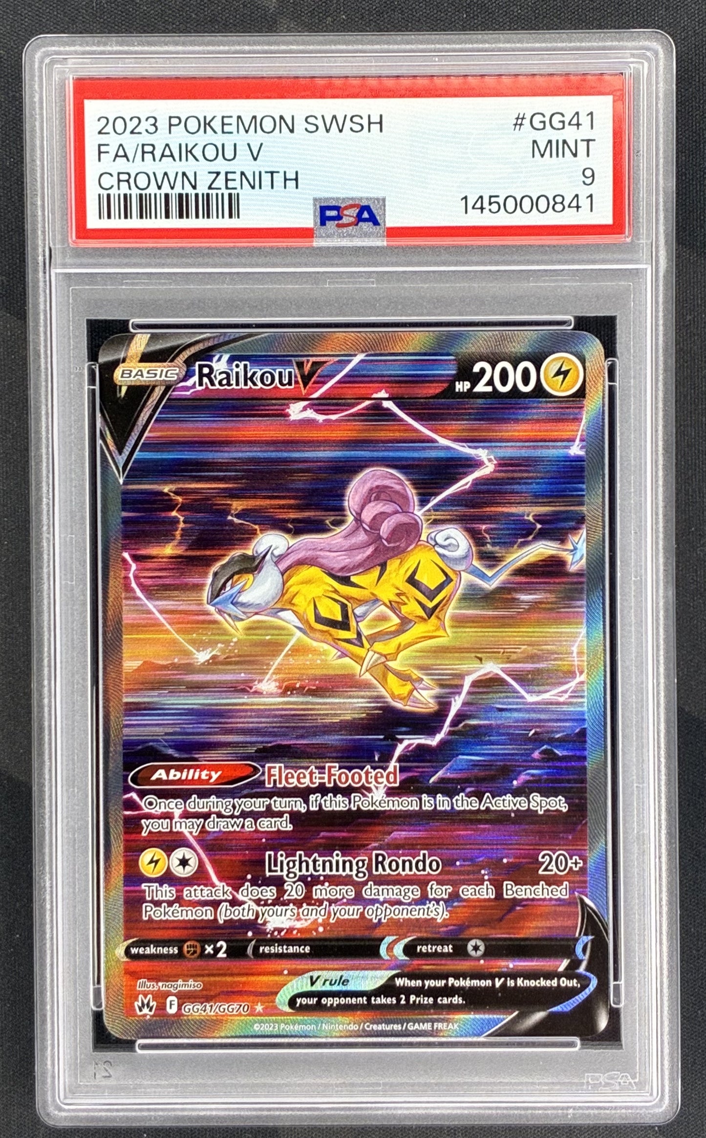 Pokemon Raikou V GG41 GG70 Galarian Gallery Holo Crown Zenith PSA 9 MINT English Pokemon Card Collectible