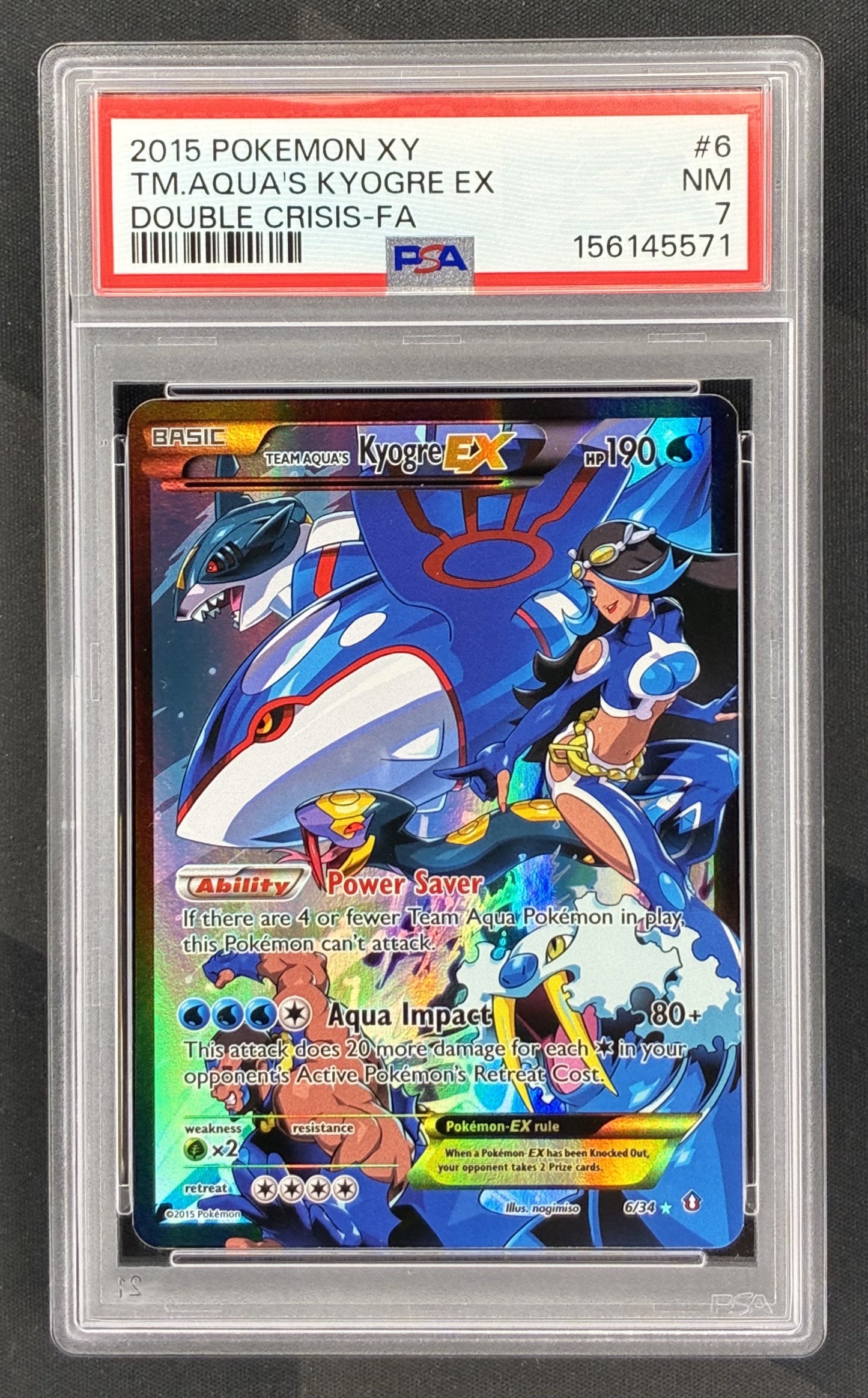 Pokemon Team Aquas Kyogre EX 6 34 Full Art Ultra Rare XY Double Crisis PSA 7 Near Mint English Pokemon Card Collectible Graded Card