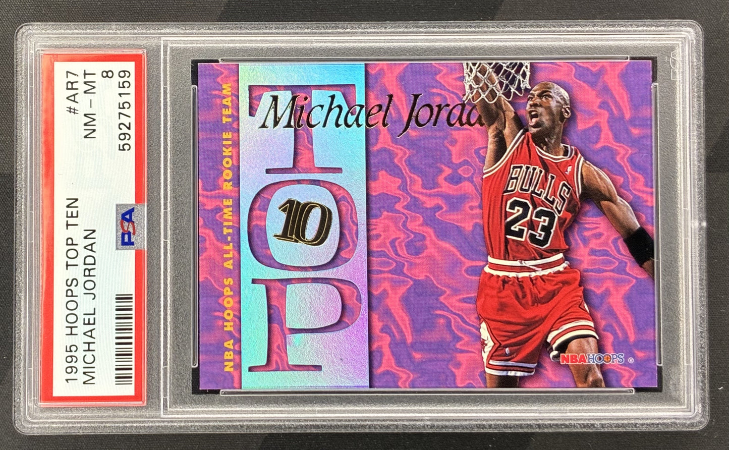 Michael Jordan 1995 96 NBA Hoops Top 10 AR7 PSA 8 NM MT Chicago Bulls Basketball Card Collectible Graded Card