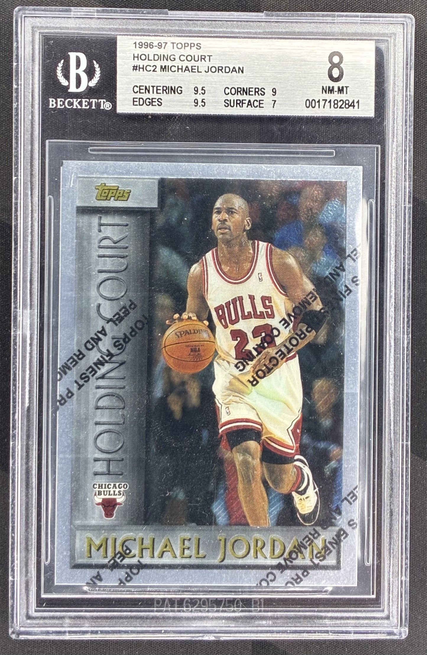 Michael Jordan 1996 Topps Finest Holding Court HC2 With Coating BGS 8 NM MT Chicago Bulls Basketball Card Collectible Graded Insert Card Vintage NBA Collectible