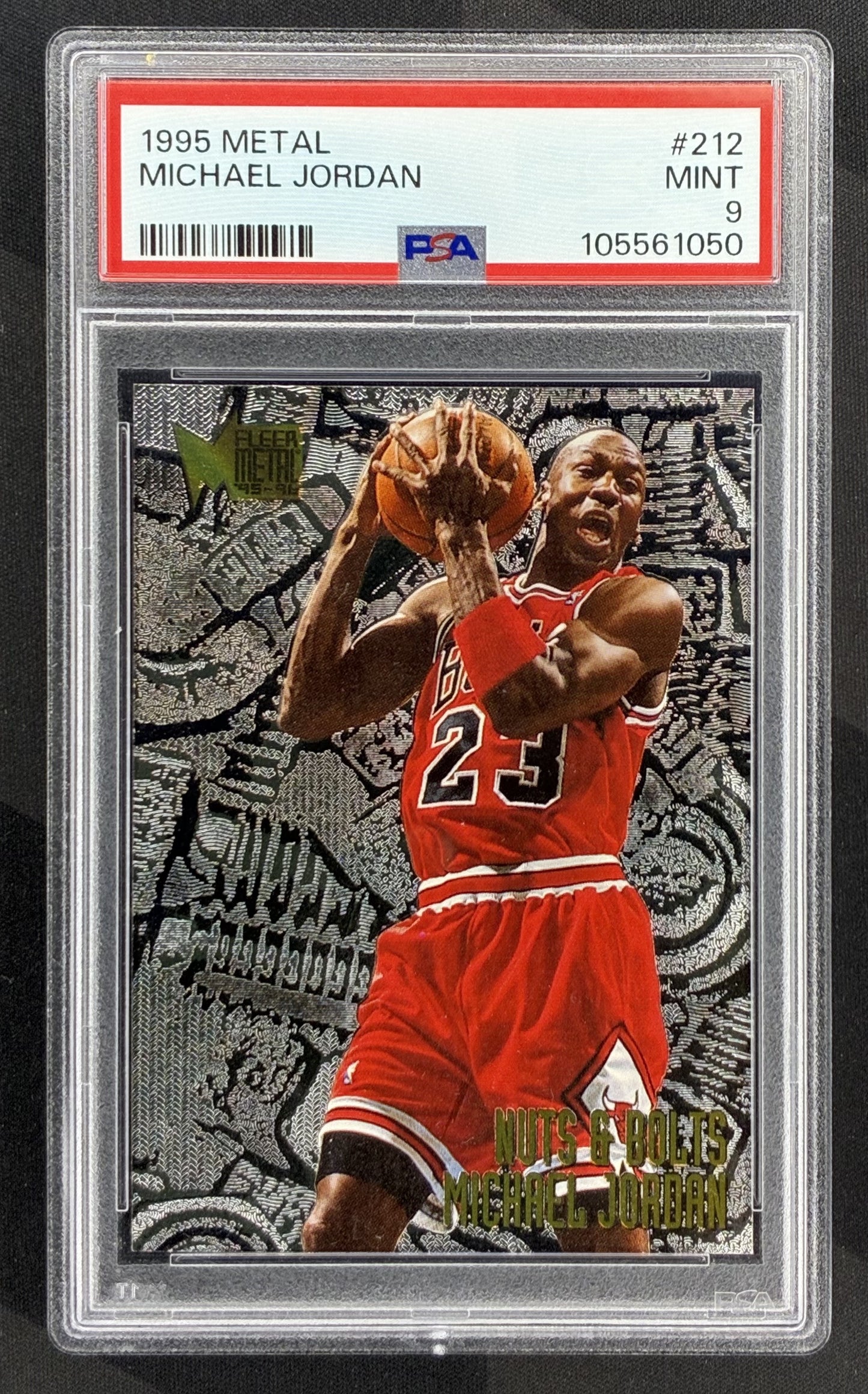 1995 Fleer Metal Nuts and Bolts Michael Jordan #212 PSA 9 Mint Chicago Bulls basketball card vintage NBA insert collectible.