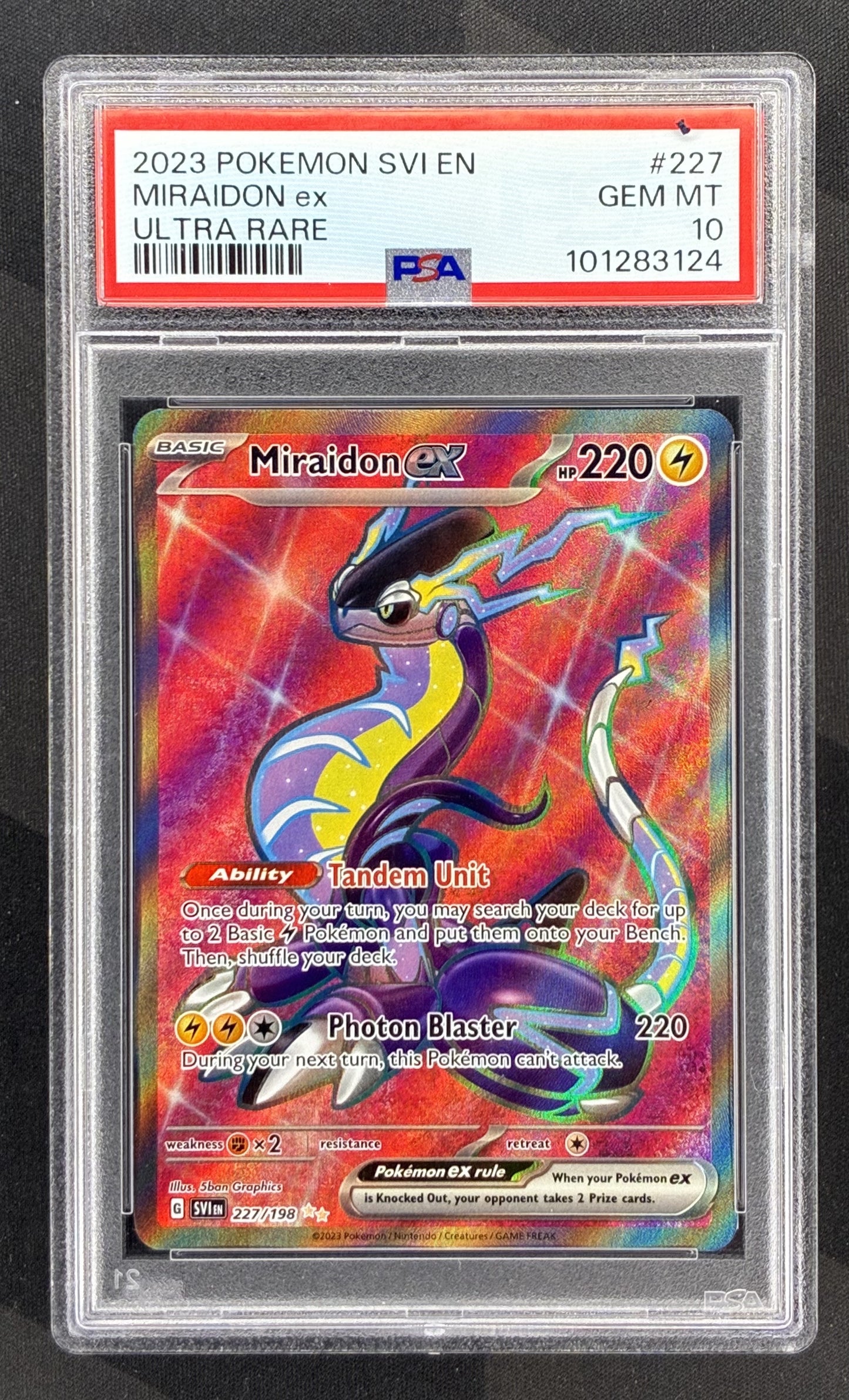 2023 Pokémon Miraidon ex 227/198 Scarlet & Violet Ultra Rare Holo PSA 10 Gem Mint English trading card.