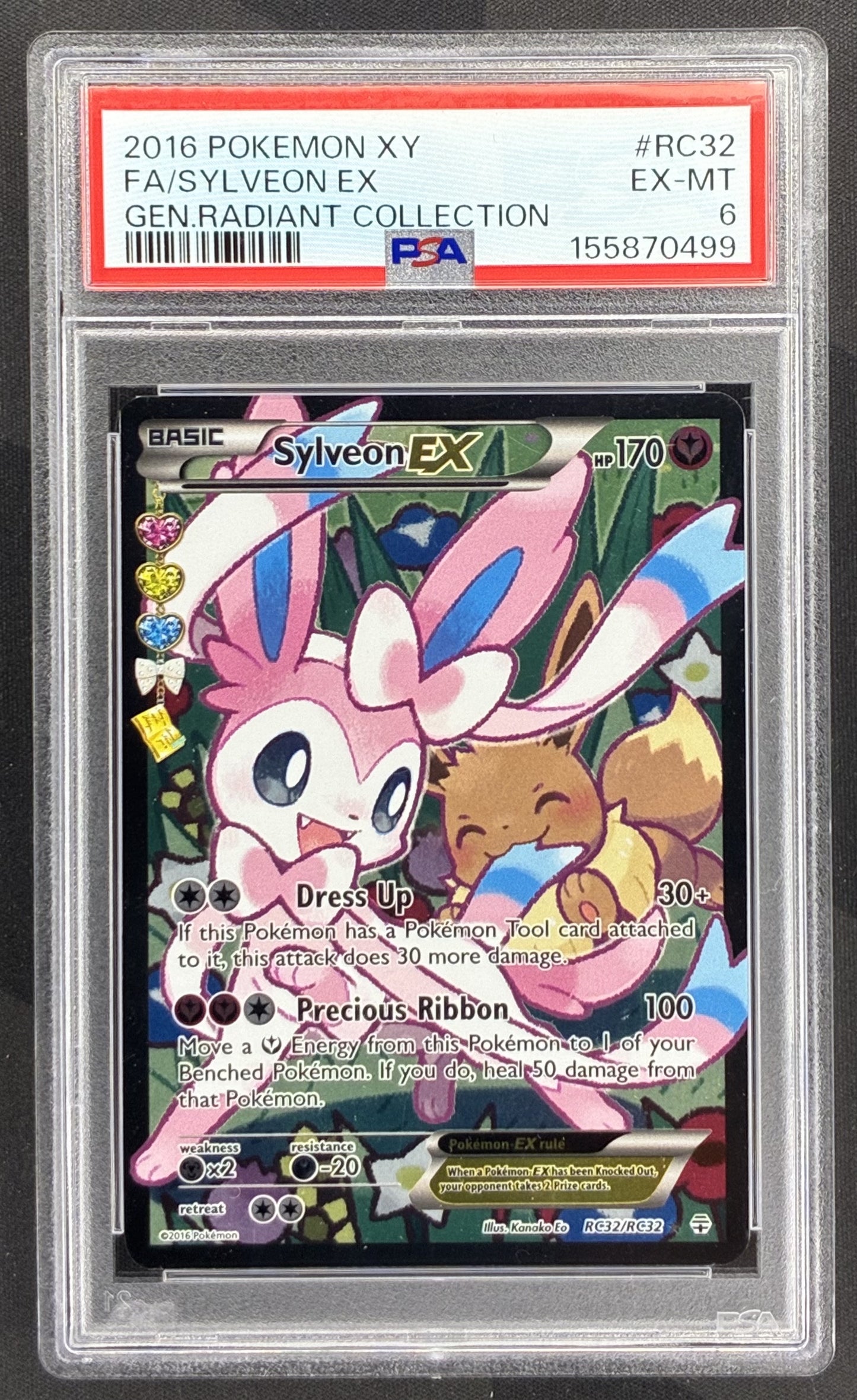 2016 Pokémon Sylveon EX RC32/RC32 Generations Radiant Collection Full Art Holo PSA 6 EX-MT graded English trading card.