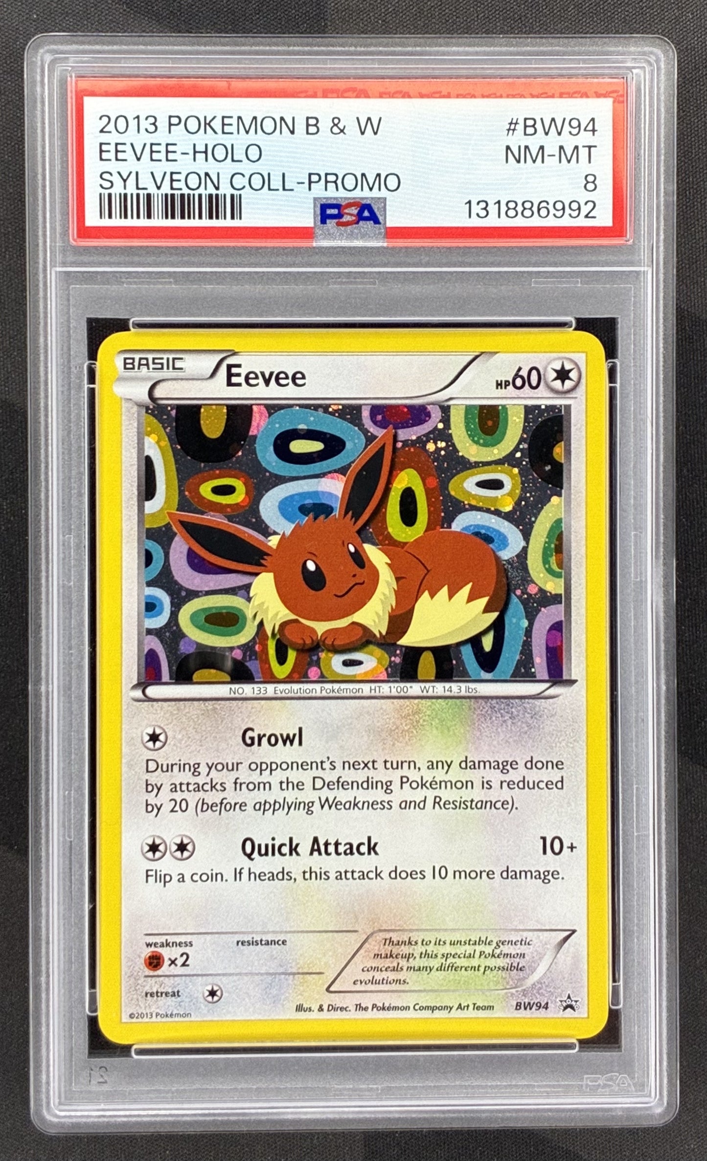 2013 Pokémon Eevee BW94 Black Star Promo Holo card from the Sylveon Collection professionally graded PSA 8 NM-MT.