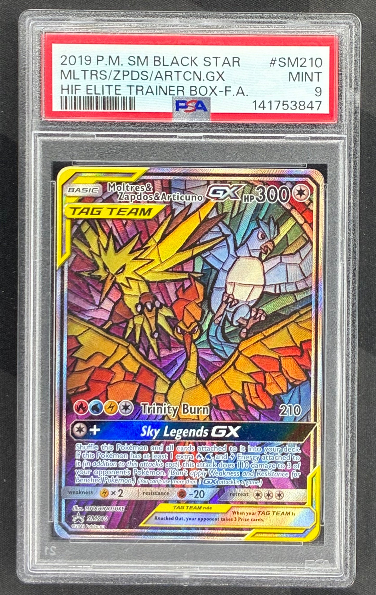 Pokémon TCG Moltres & Zapdos & Articuno GX Promo – Black Star SM210 PSA 9 Mint