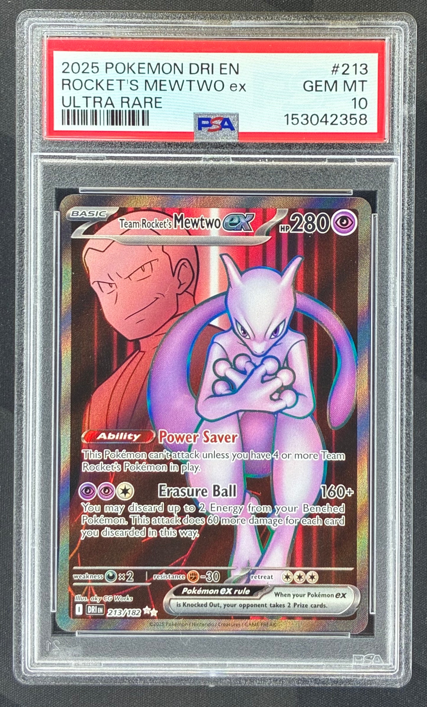 Pokemon Team Rocket's Mewtwo ex 213/182 Destined Rivals PSA 10