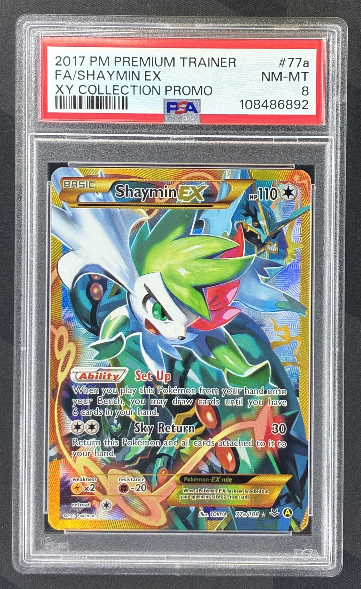 2017 Pokémon Premium Trainer XY Collection Shaymin EX 77a/108 full-art promo card graded PSA 8 NM-MT.