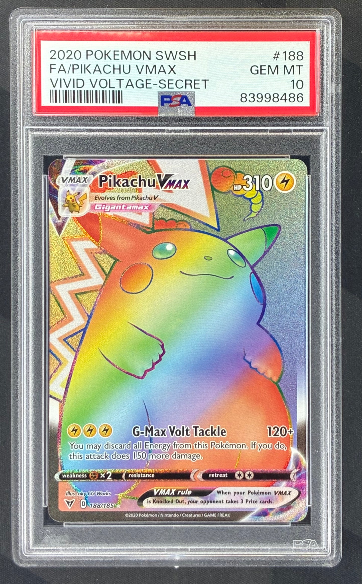 Pokémon Pikachu VMAX – 188/185 – Vivid Voltage Rainbow Rare (PSA 10)