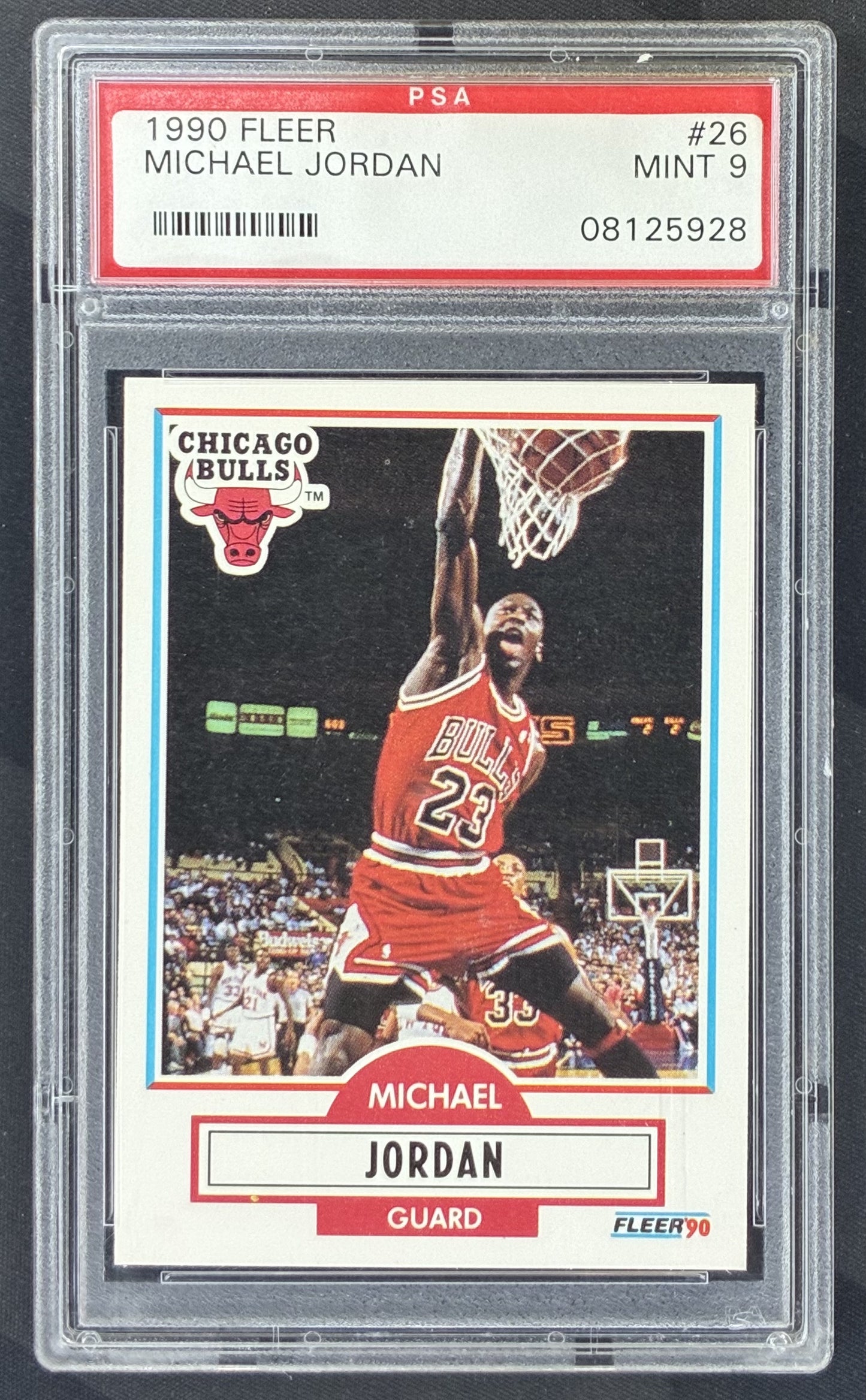 1990 Fleer Michael Jordan #26 Chicago Bulls basketball card graded PSA 9 Mint.