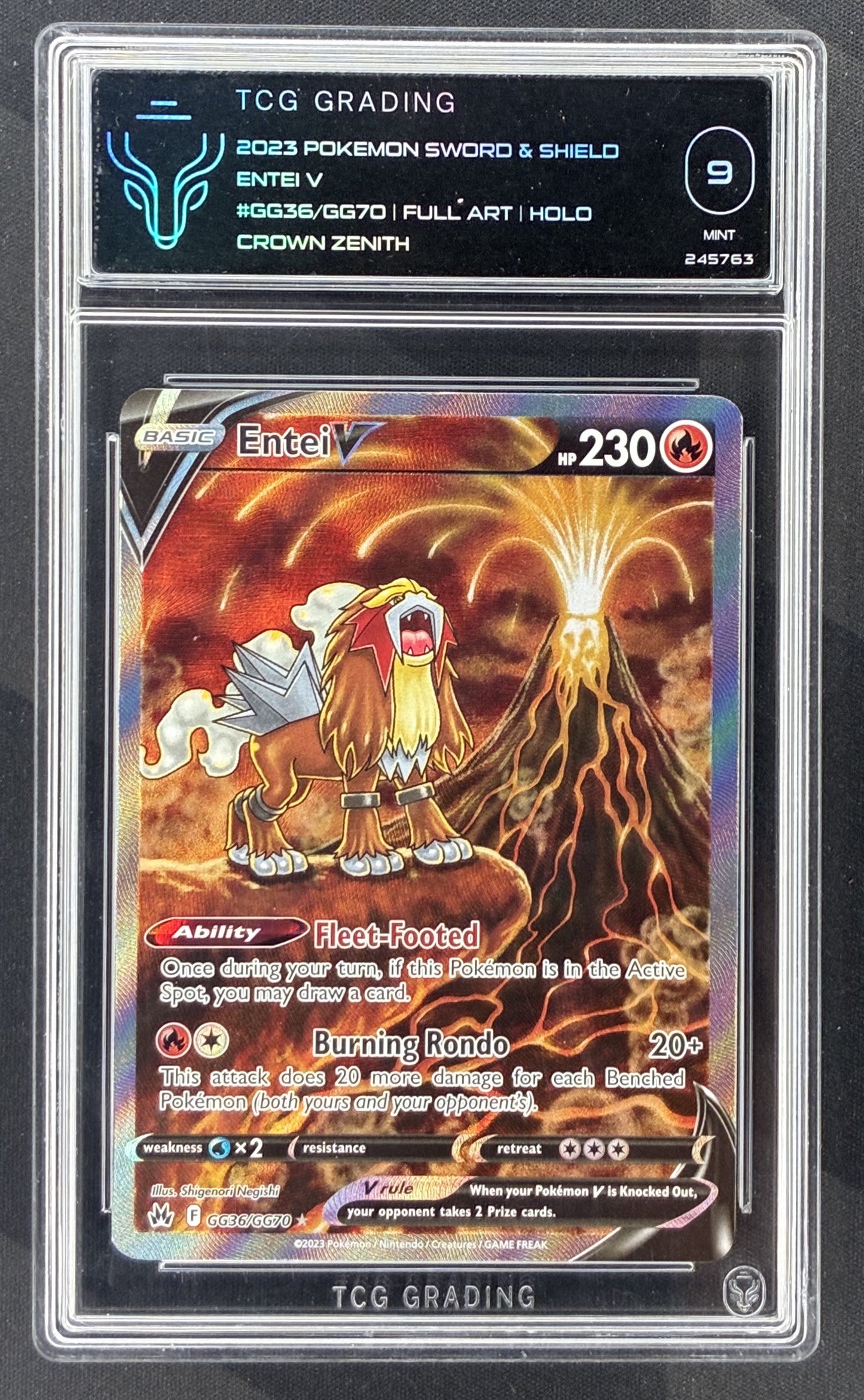 2023 Pokémon Crown Zenith Entei V GG36/GG70 Galarian Gallery card graded TCG 9.