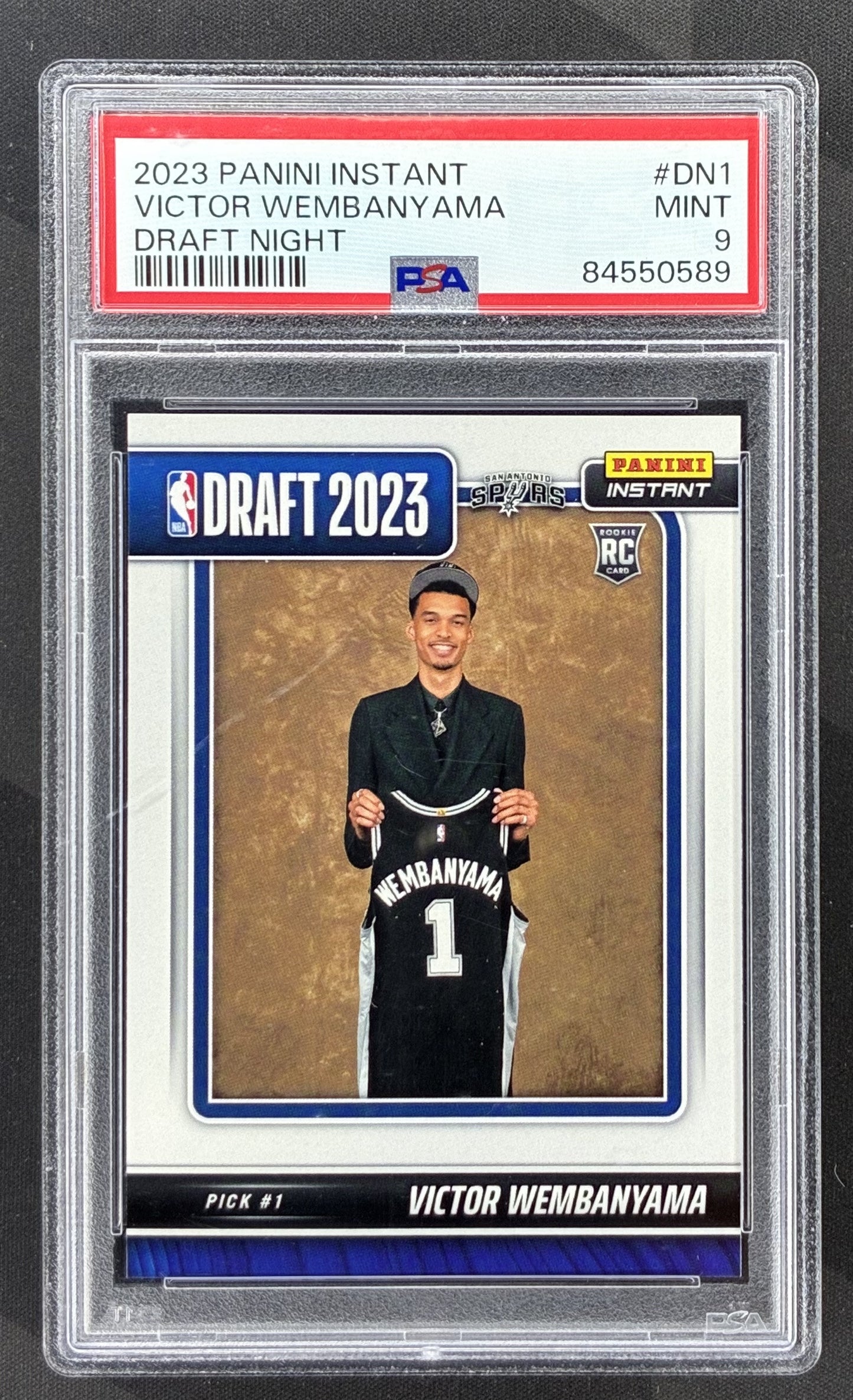 2023-24 Panini Instant Draft Night Victor Wembanyama rookie card DN-1 print run 31324 graded PSA 9 Mint.