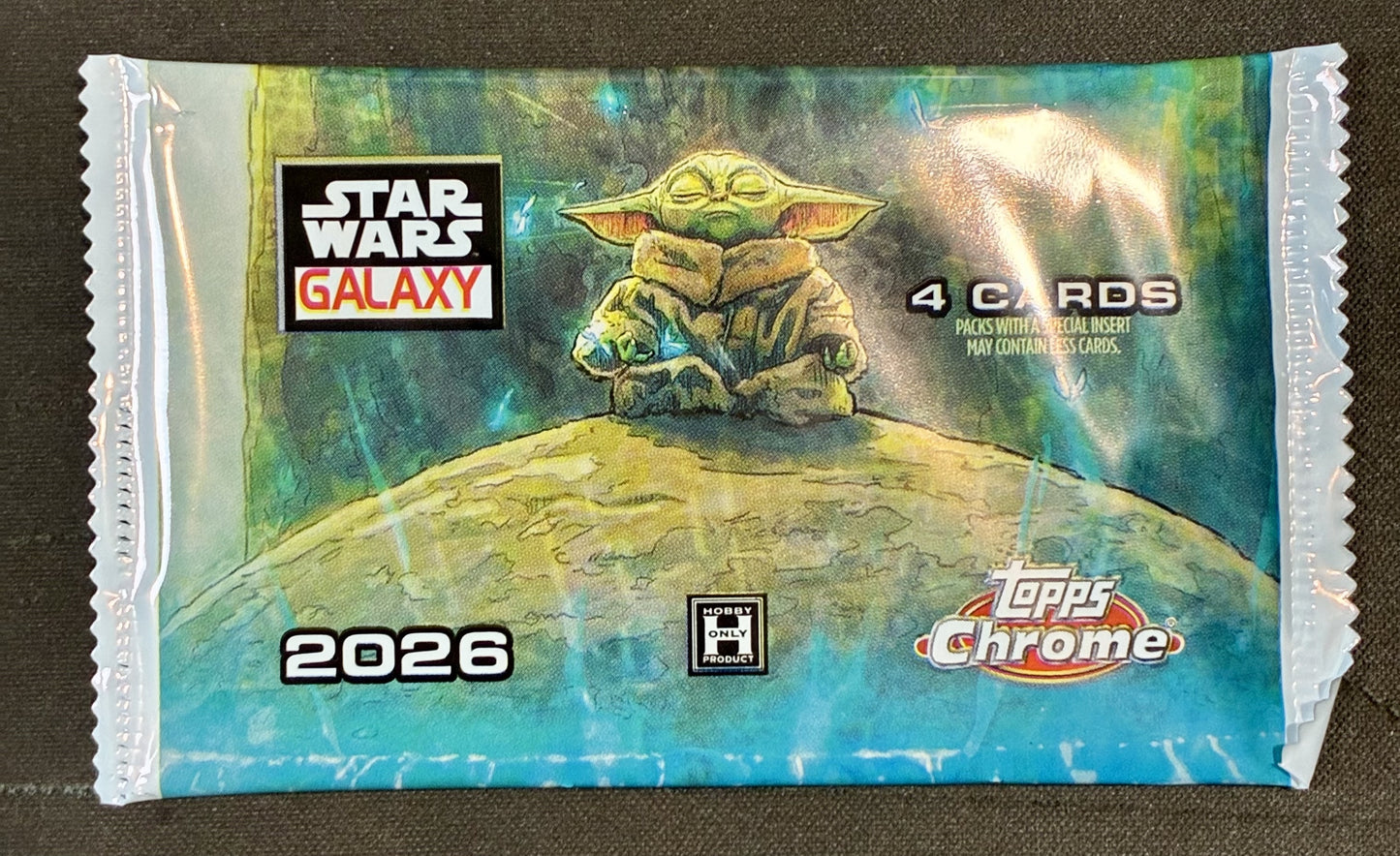 2026 Topps Chrome Star Wars Galaxy factory sealed single Hobby Pack containing 4 trading cards.