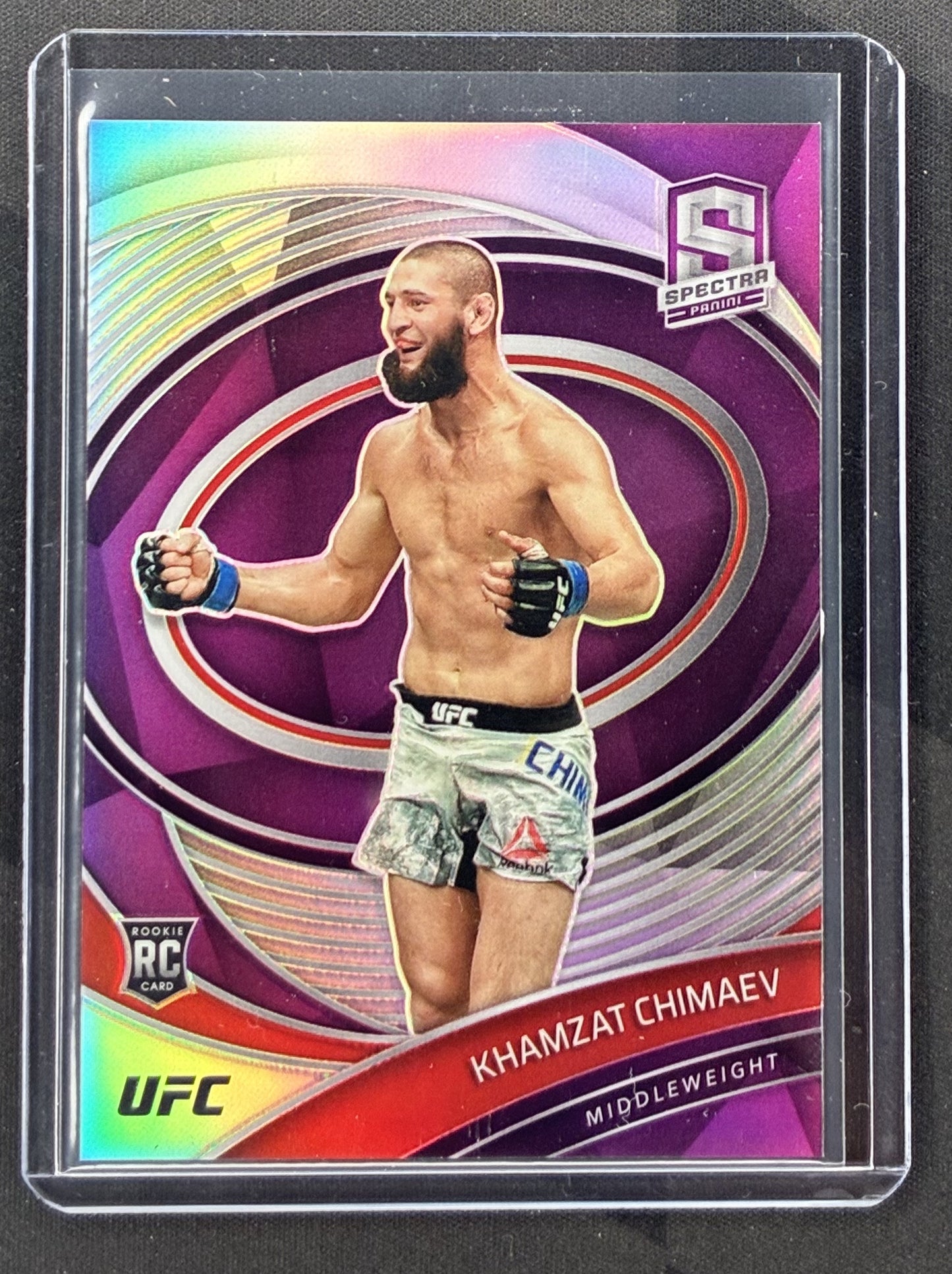 2021 Panini Chronicles UFC Spectra Khamzat Chimaev Rookie Purple #293 serial numbered /49.