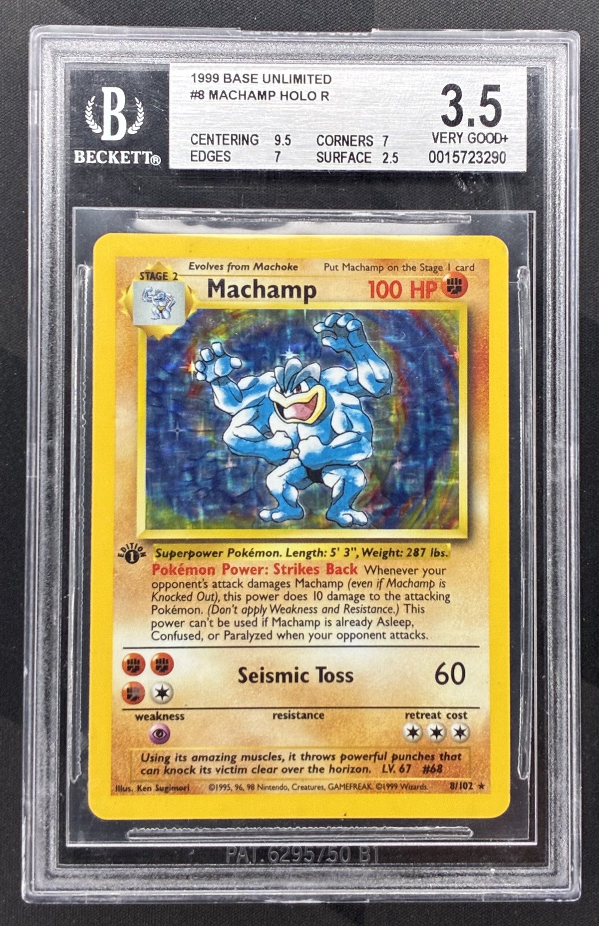 1999 Pokémon Base Set Machamp Holo 8/102 1st Edition Shadowless card graded BGS 3.5.