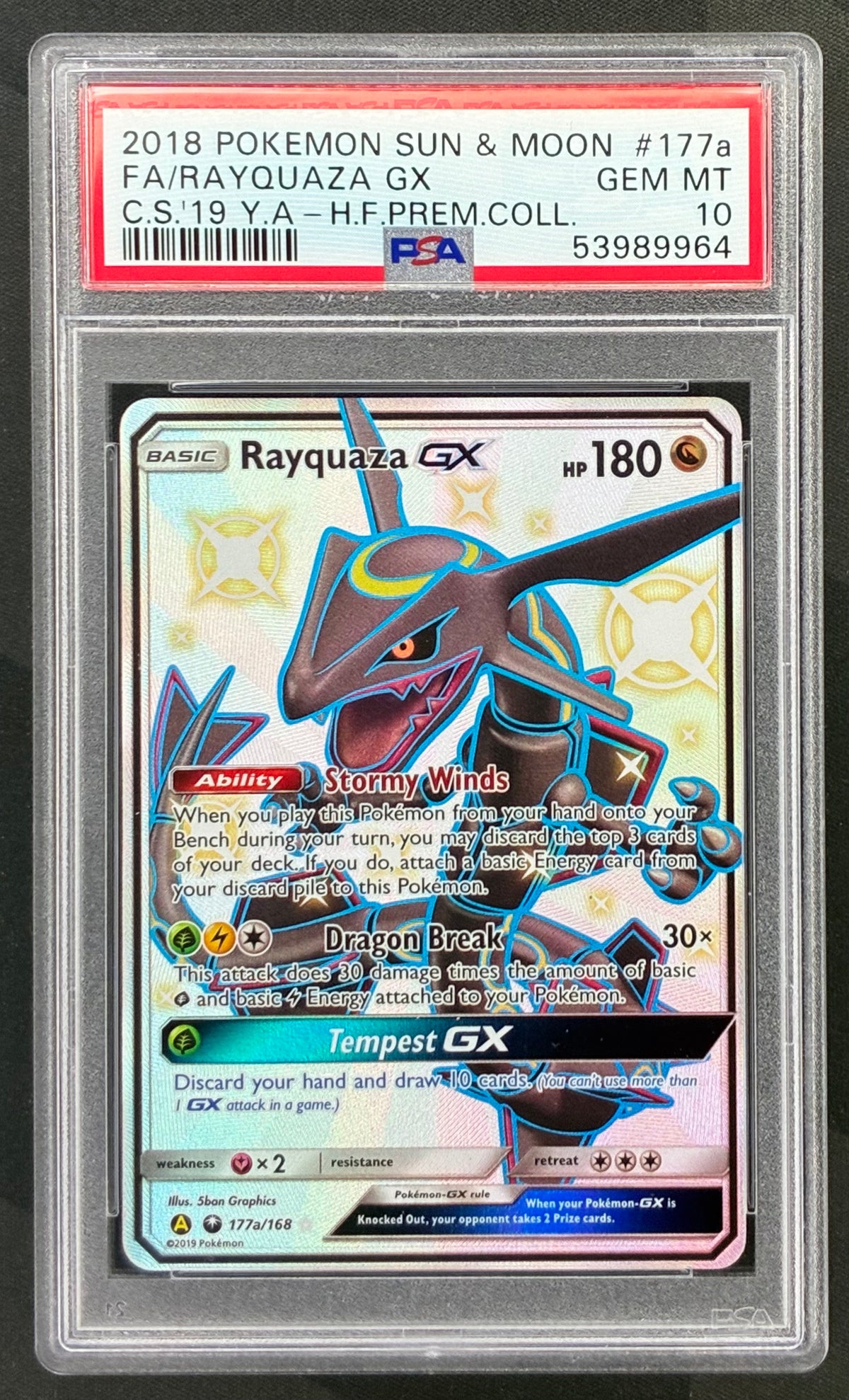 Pokémon Shiny Rayquaza GX 177a/168 Hidden Fates Premium Collection Promo PSA 10