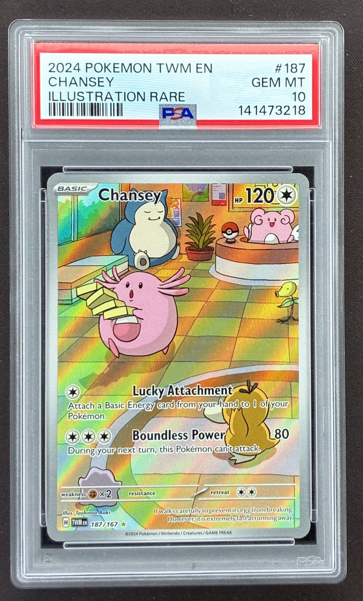 2024 Pokémon Twilight Masquerade Chansey Illustration Rare 187/167 graded PSA 10 Gem Mint.