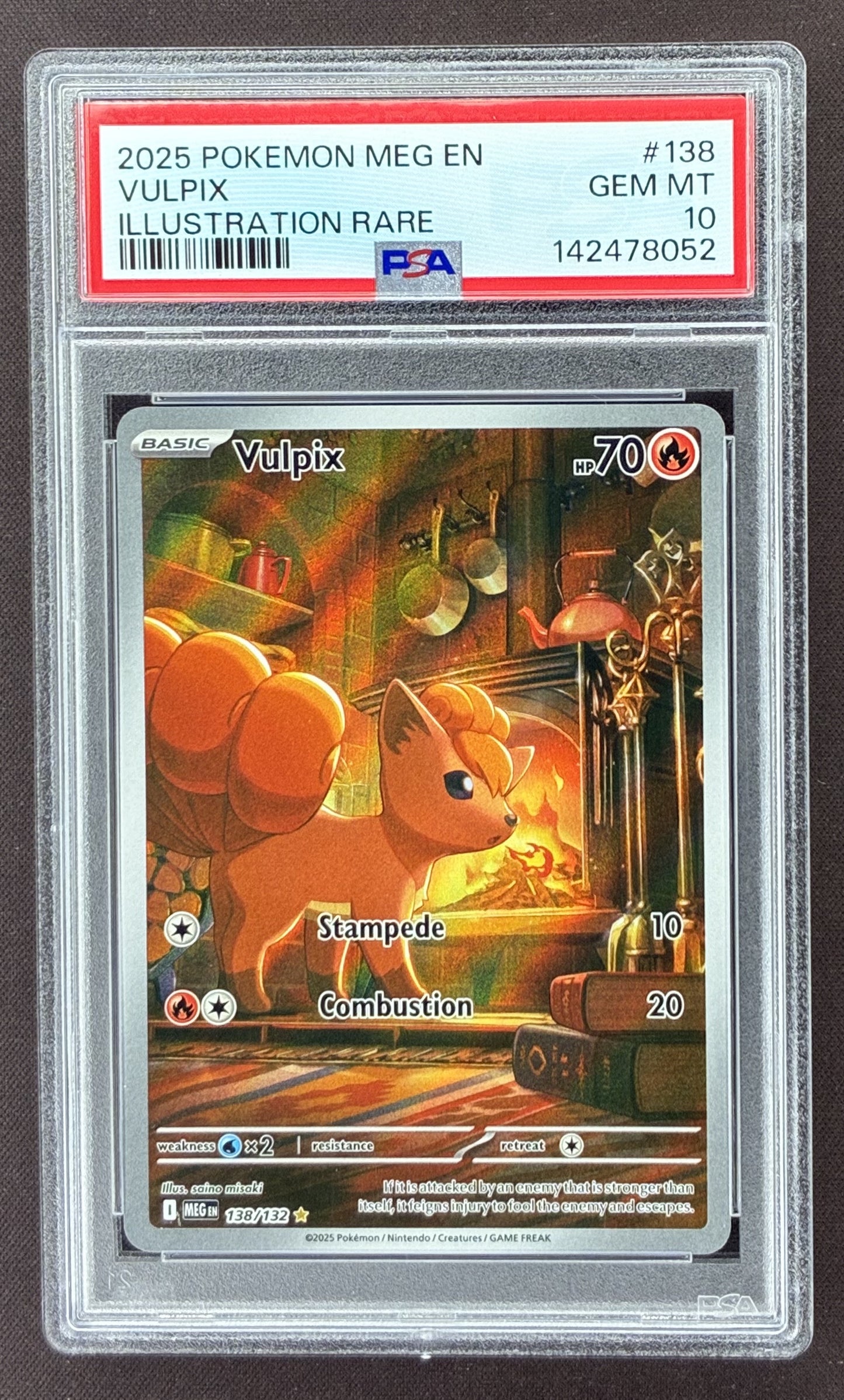 2025 Pokémon Mega Evolution Vulpix Illustration Rare 138/132 graded PSA 10 Gem Mint.