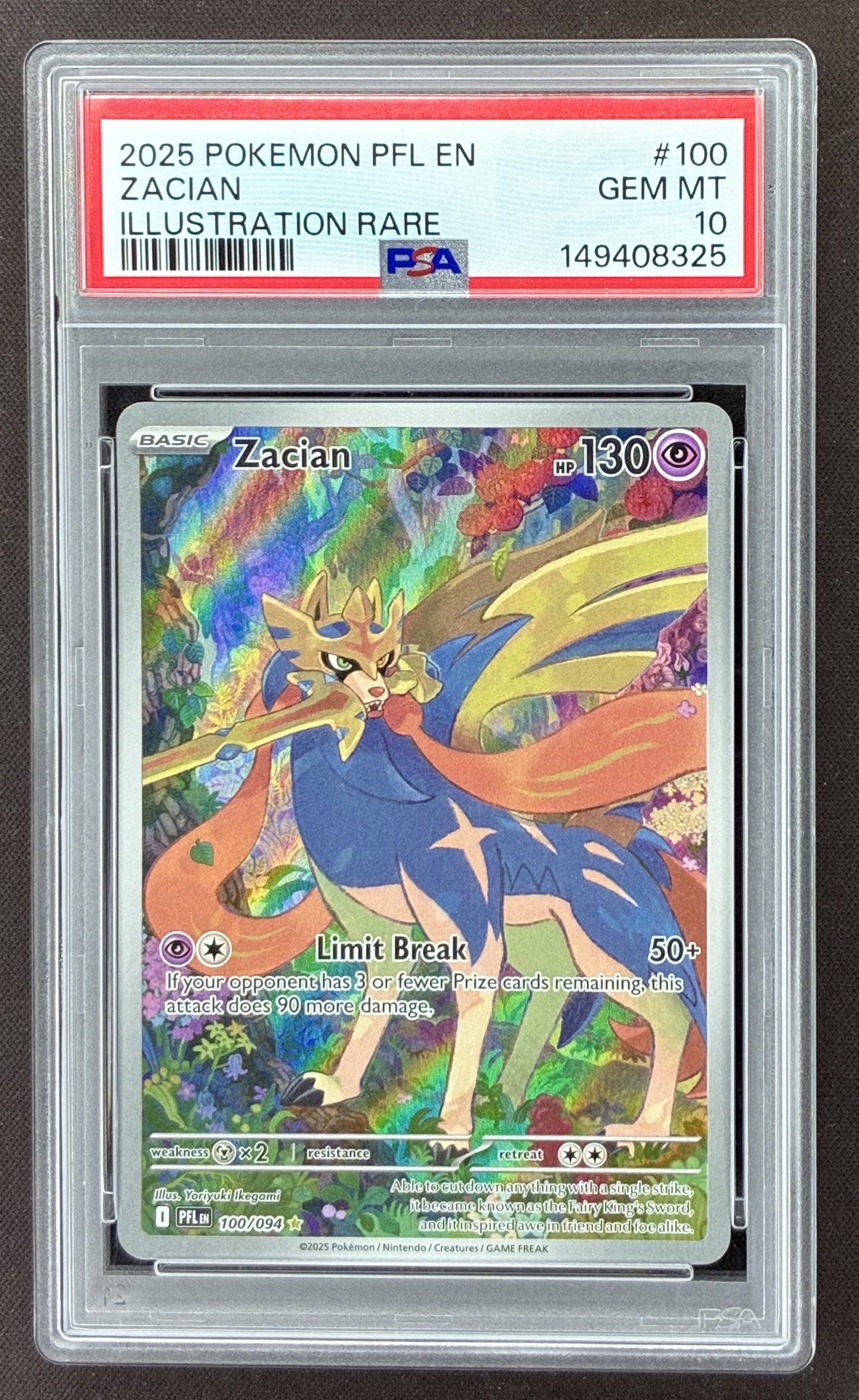 2025 Pokémon Phantasmal Flames Zacian Illustration Rare 100/094 graded PSA 10 Gem Mint.
