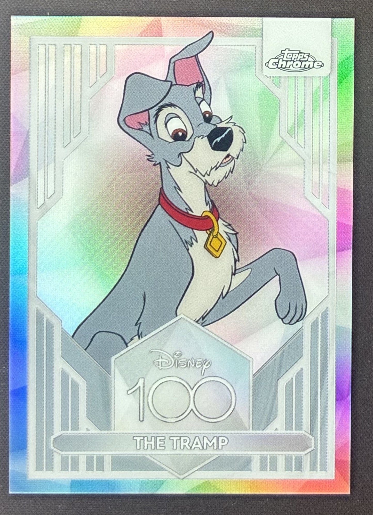 2023 Topps Chrome Disney 100 The Tramp #77 Refractor trading card.