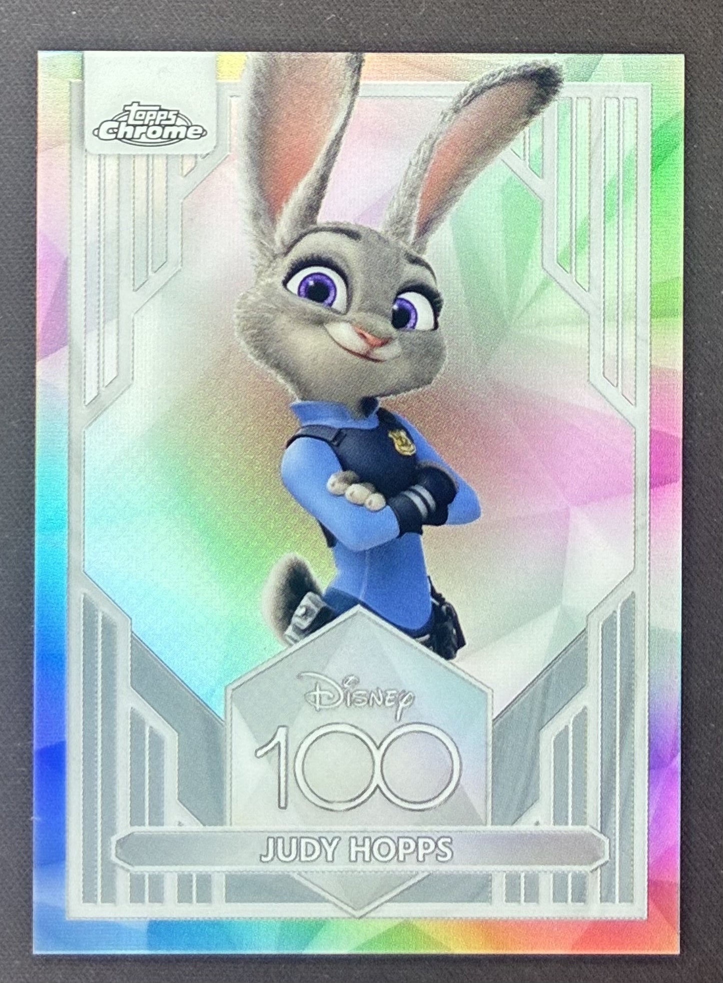 2023 Topps Chrome Disney 100 Judy Hopps #17 Refractor trading card.