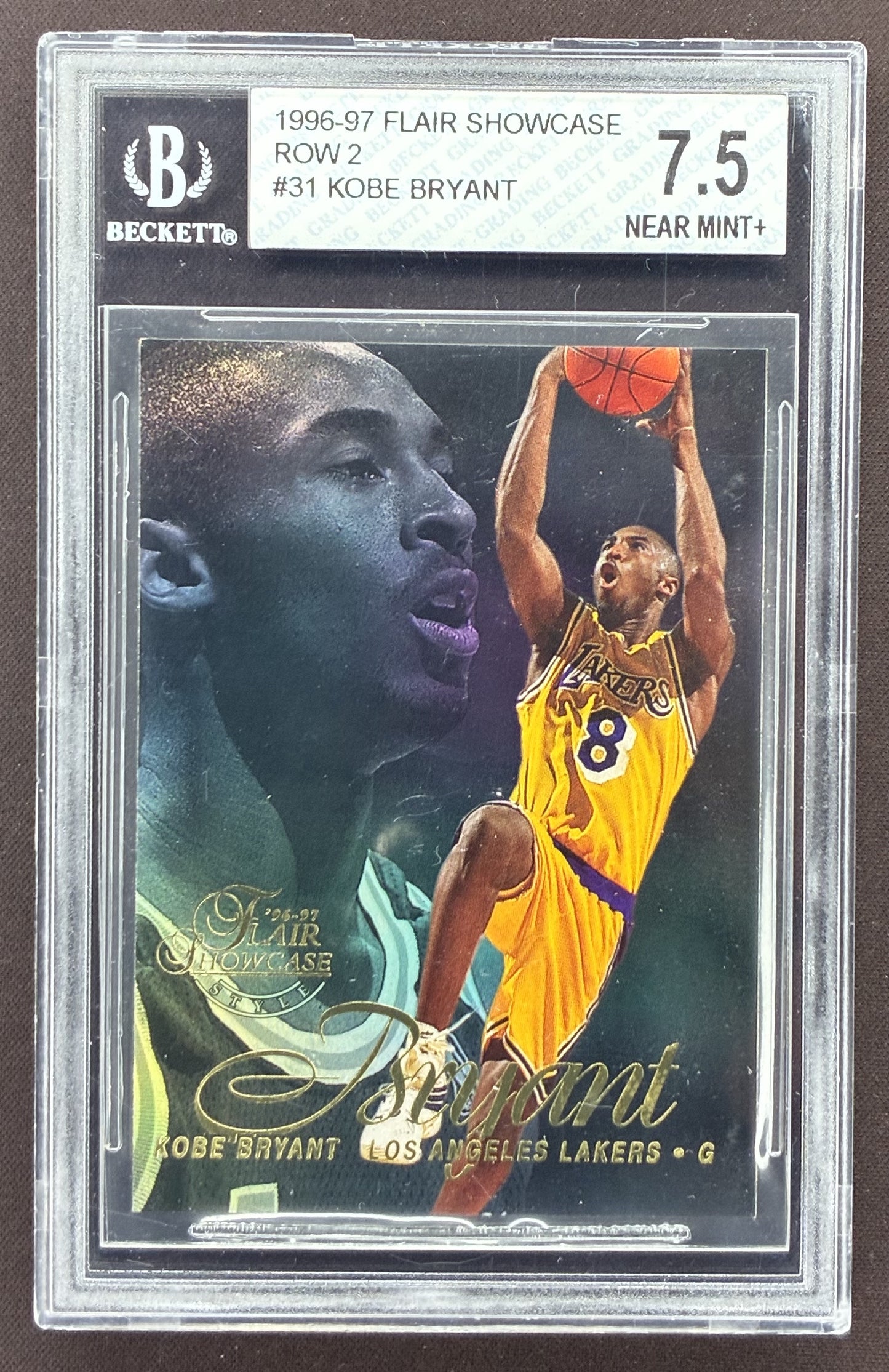 1996-97 Flair Showcase Kobe Bryant Row 2 Style rookie card #31 Los Angeles Lakers graded BGS 7.5 Near Mint+.
