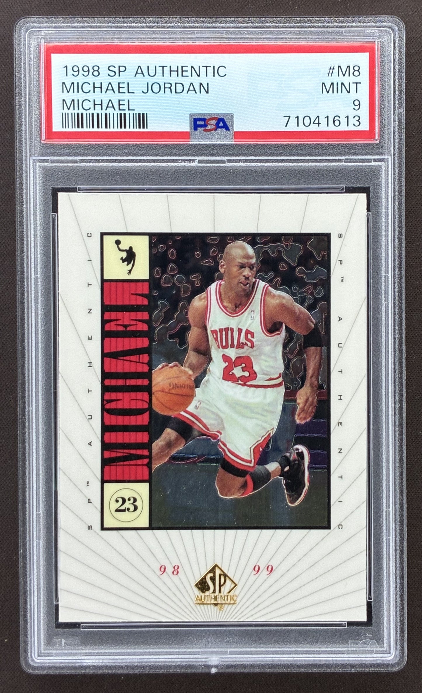 1998-99 Upper Deck SP Authentic Michael Jordan MICHAEL insert #M8 Chicago Bulls card graded PSA 9 Mint.