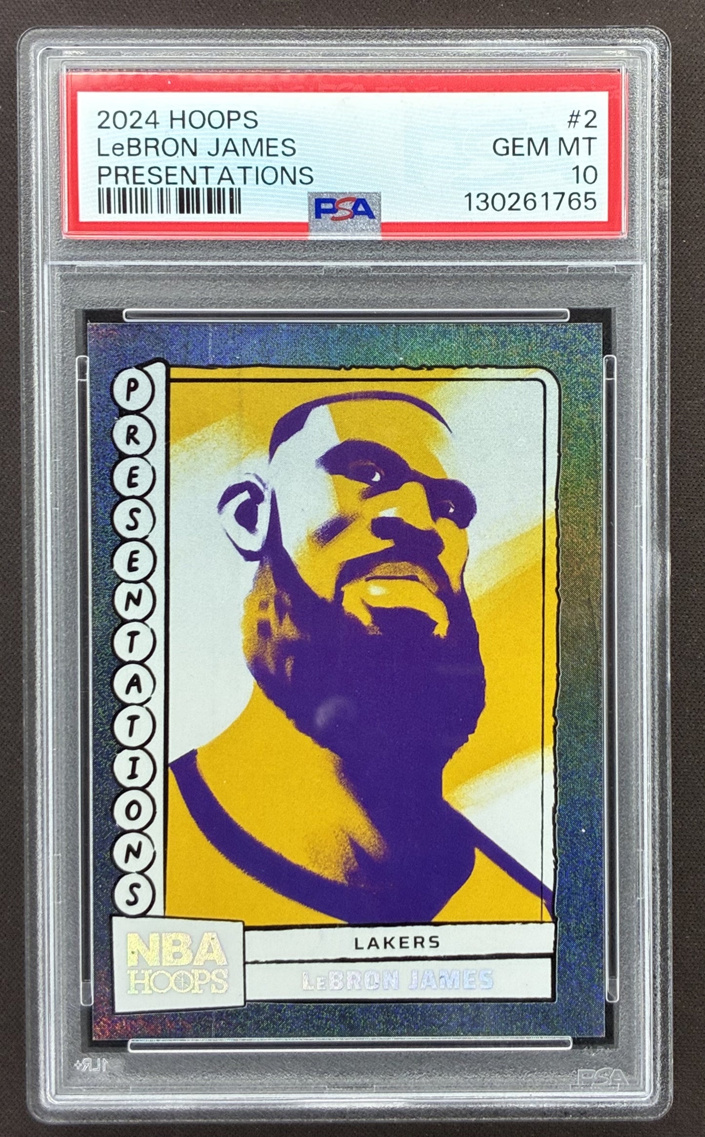 2024-25 Panini NBA Hoops LeBron James Presentations #2 SSP case-hit card graded PSA 10 Gem Mint.