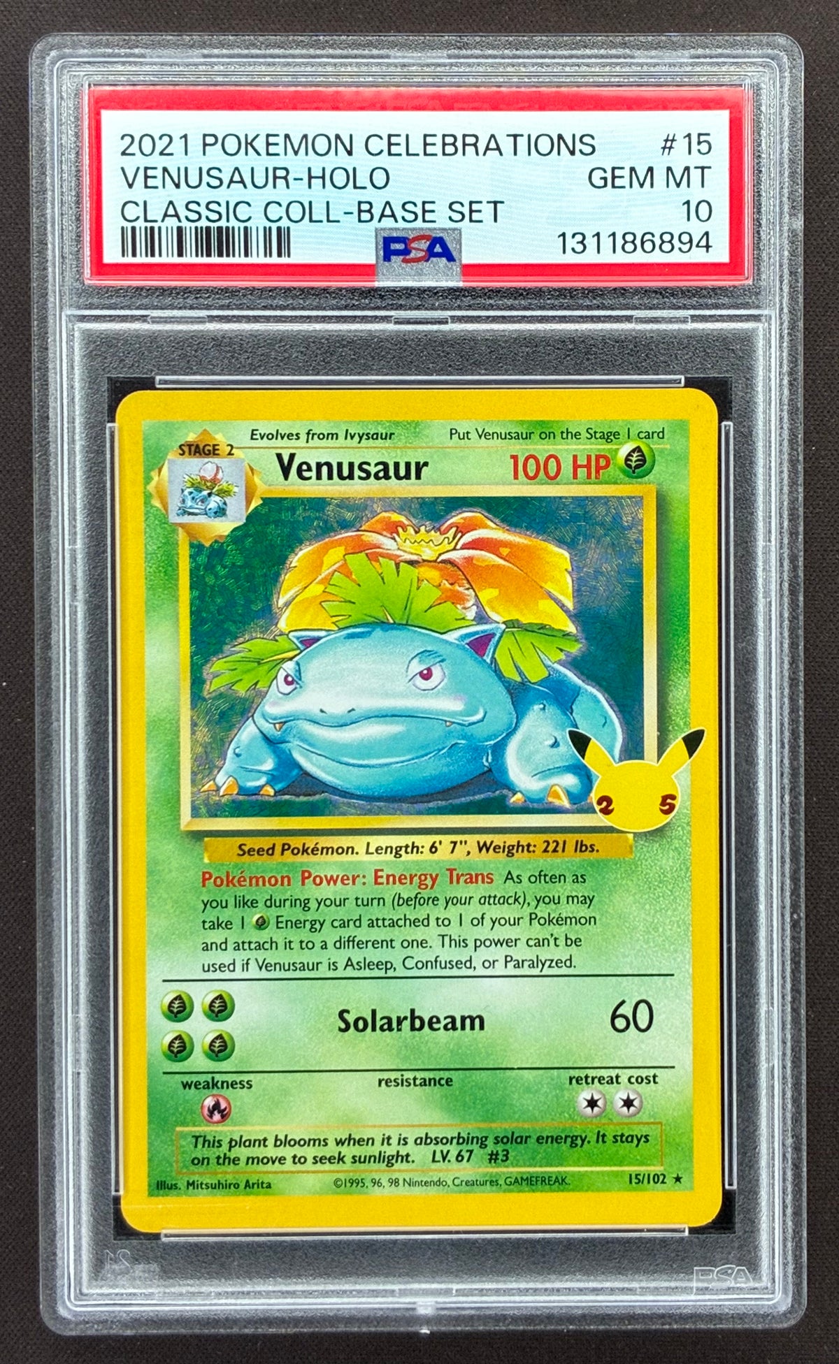 2021 Pokémon Celebrations Venusaur 15/102 Holo – PSA 10 Gem Mint