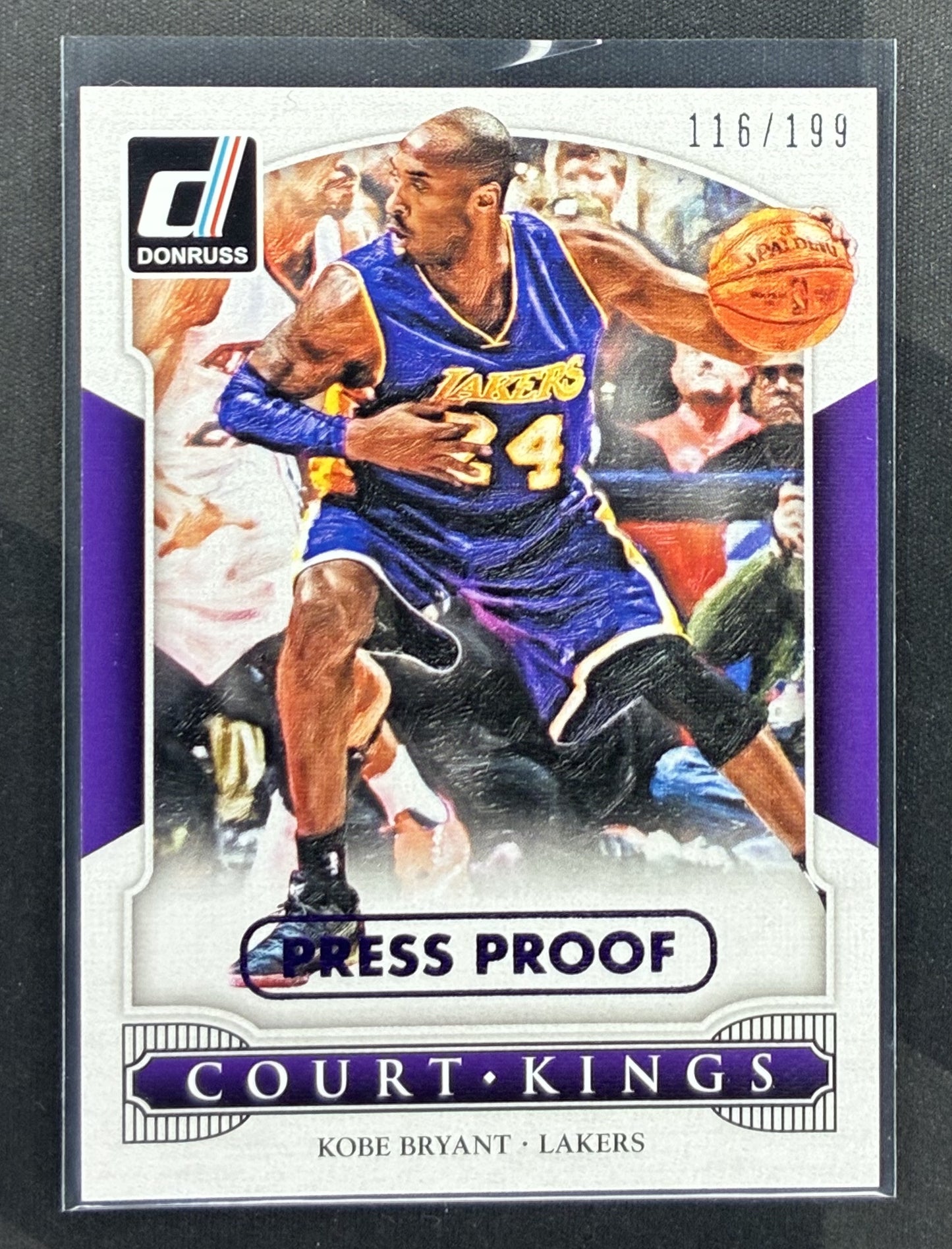 2014-15 Panini Donruss Kobe Bryant Court Kings #22 Press Proof Purple basketball card serial numbered to 199.