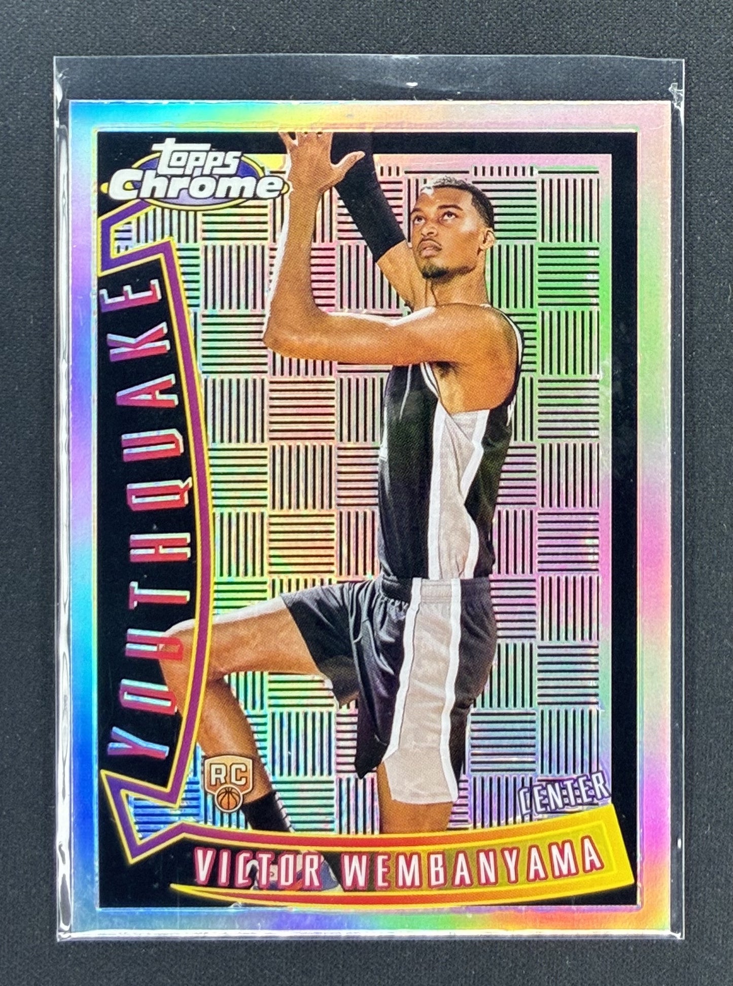 2023-24 Topps Chrome Victor Wembanyama Youthquake YQ-1 True Refractor rookie basketball card.
