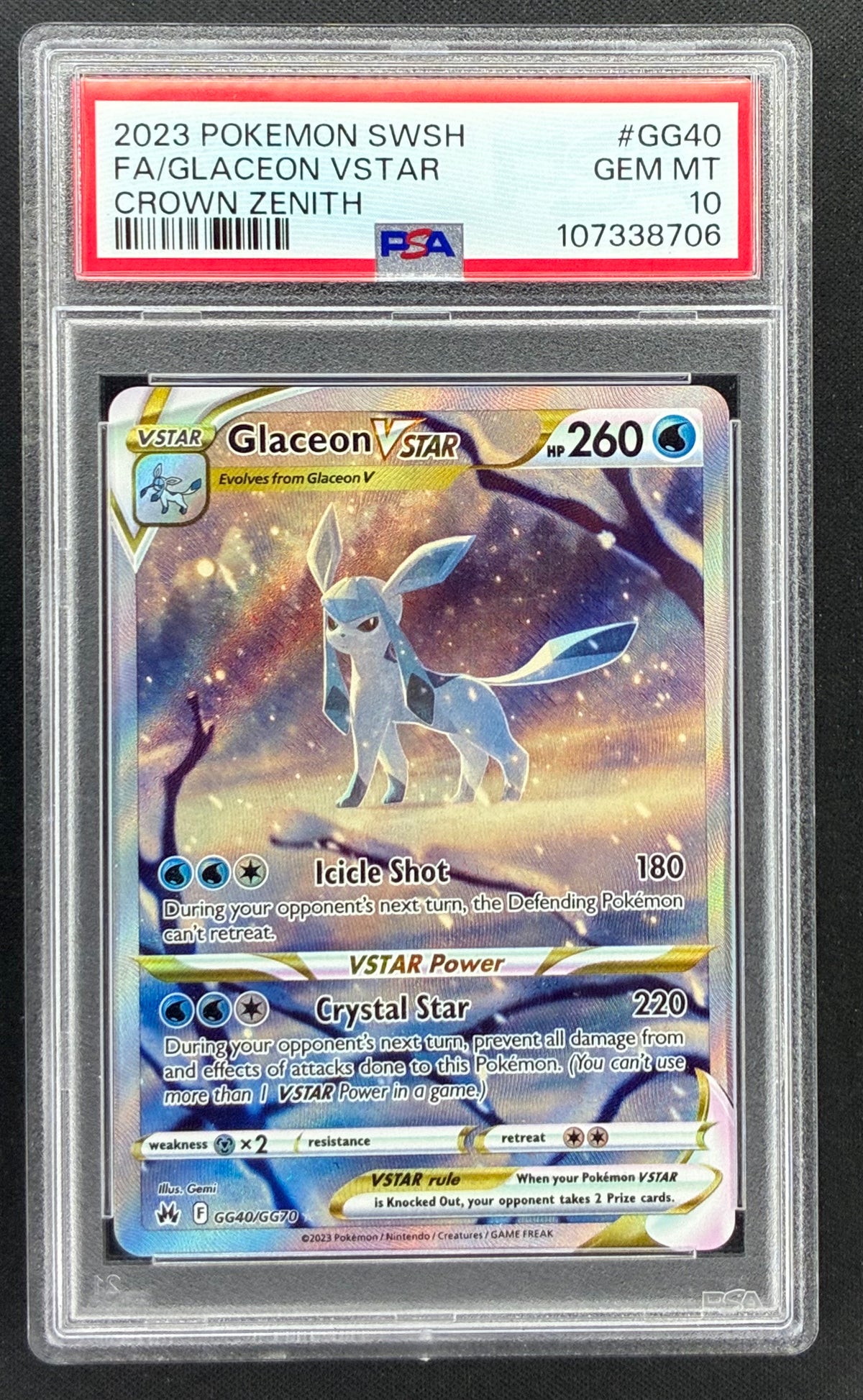 Pokemon Glaceon VSTAR GG40/GG70 Crown Zenith PSA 10