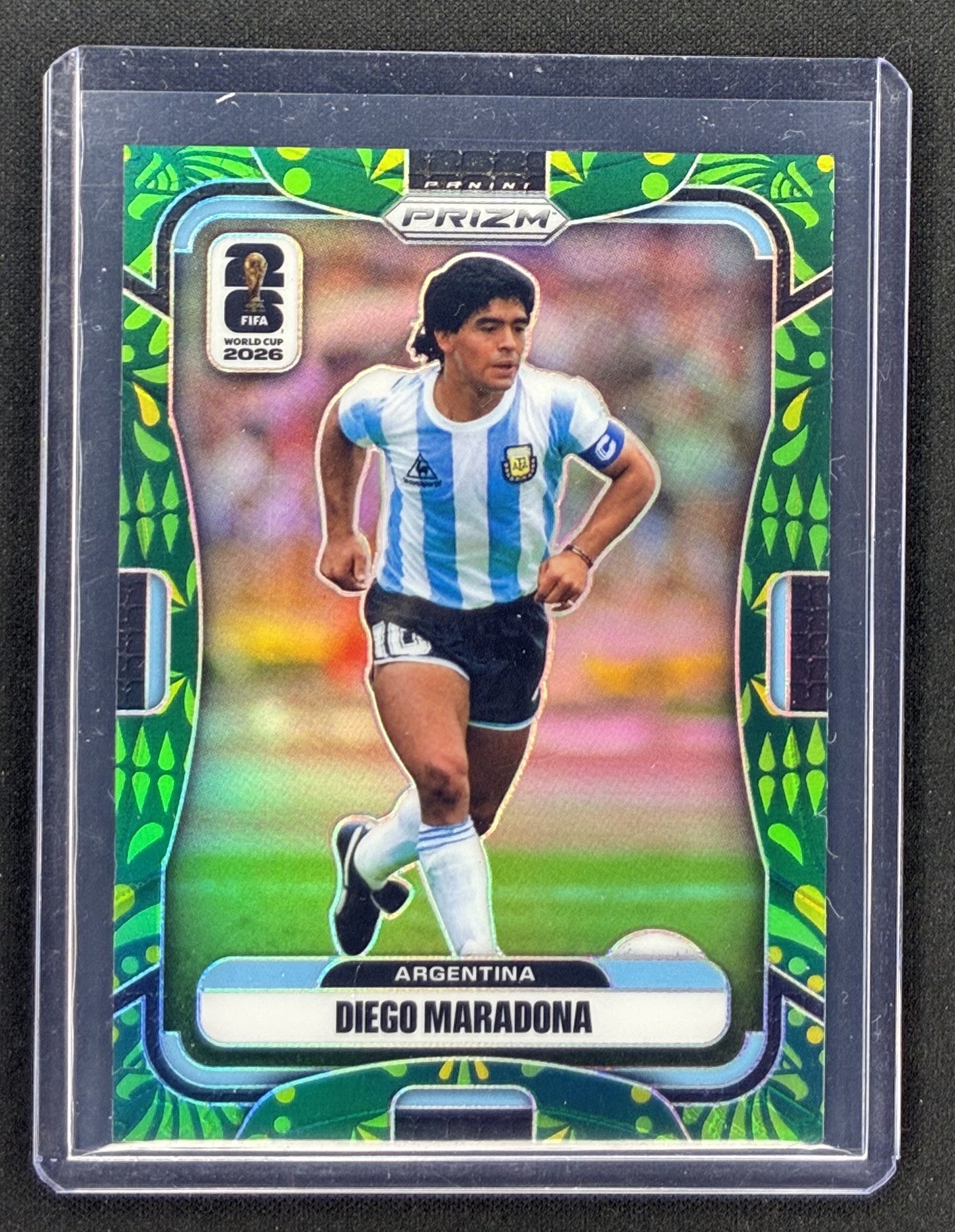 2026 Panini Prizm FIFA World Cup Diego Maradona #21 Aguila Prizm Argentina soccer card serial numbered to 70.