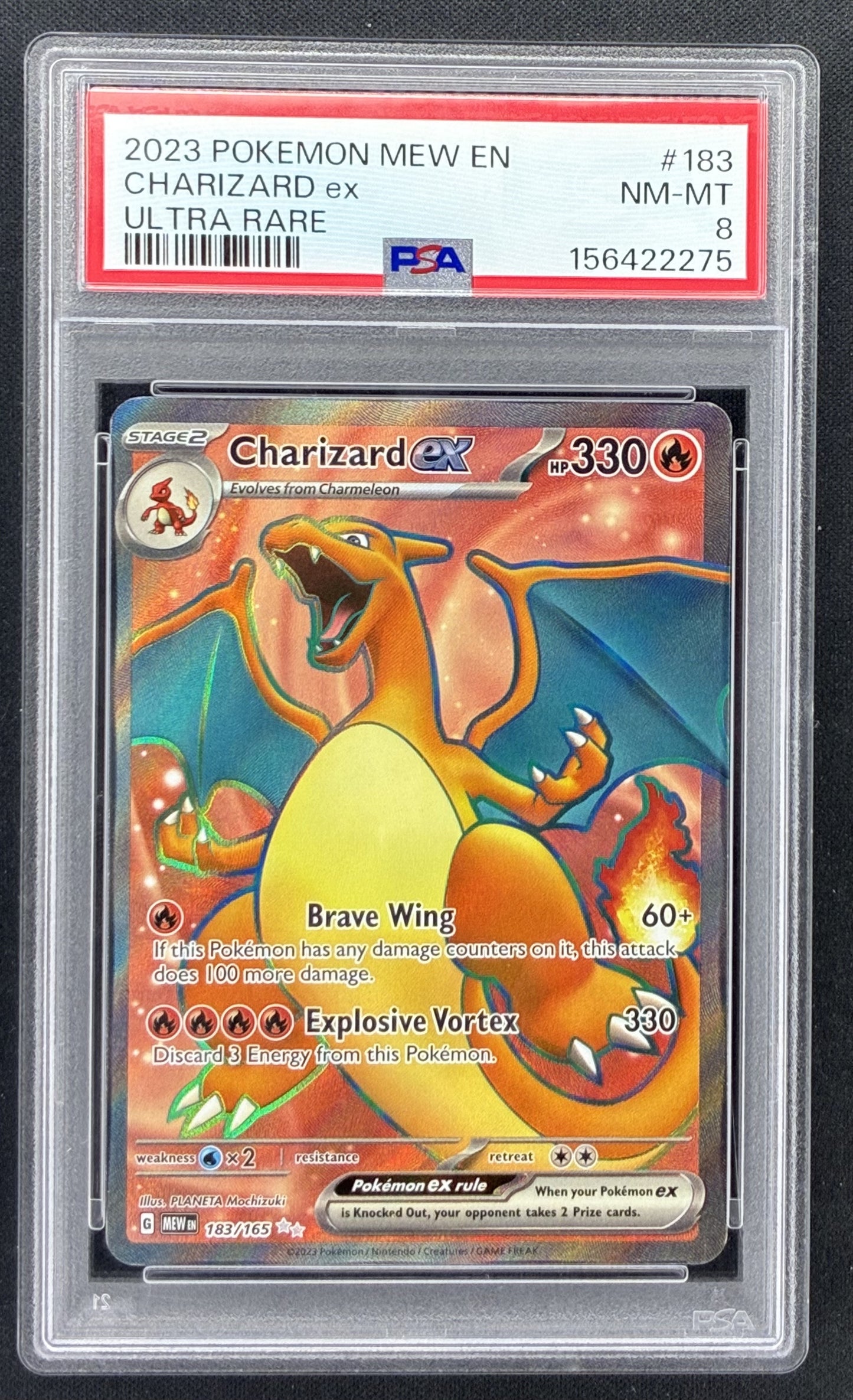 2023 Pokémon Scarlet and Violet 151 Charizard ex 183/165 Ultra Rare Full Art English card graded PSA 8 NM-MT.