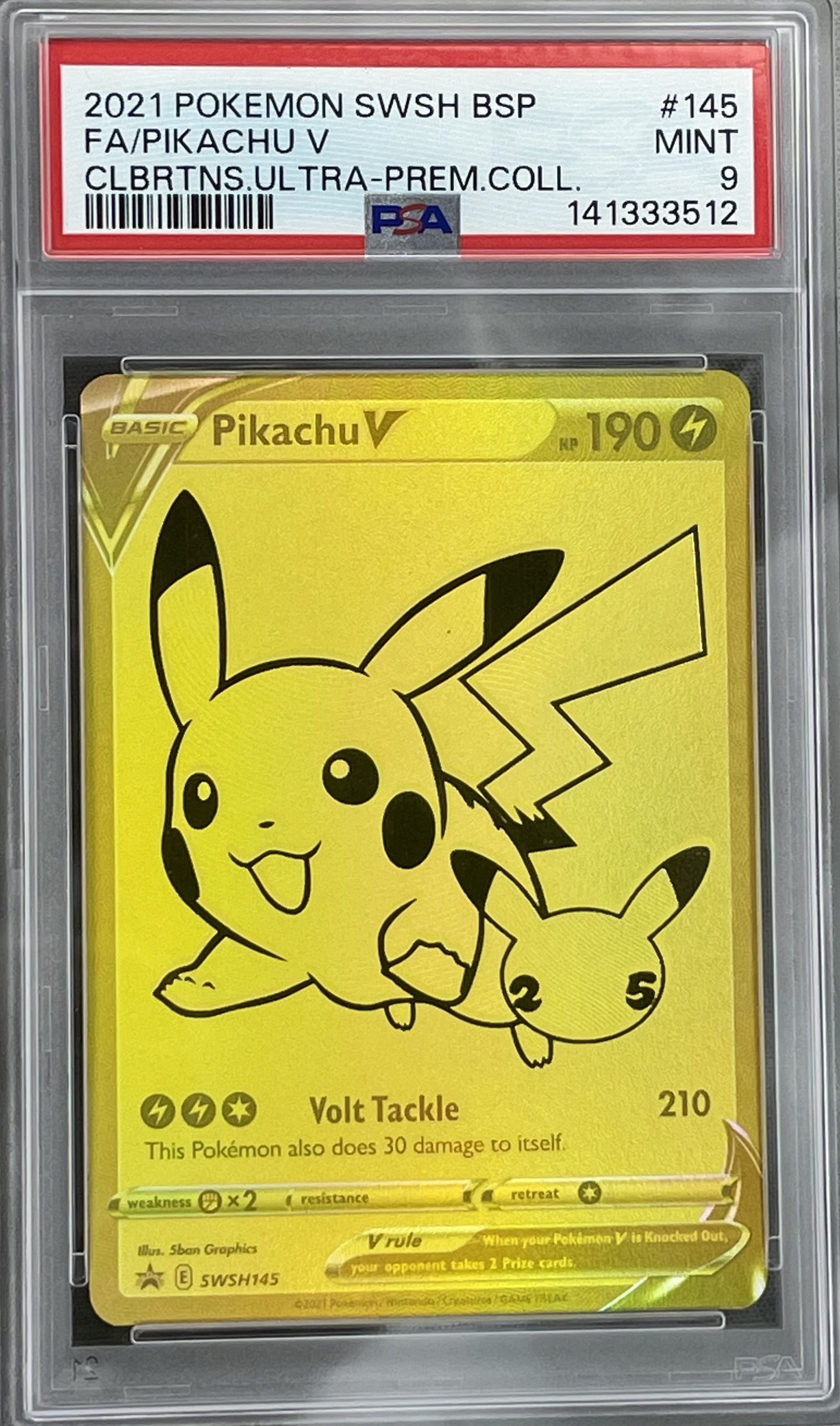 Pikachu V Celebrations SWSH145 Gold PSA 9 English Pokemon card slab