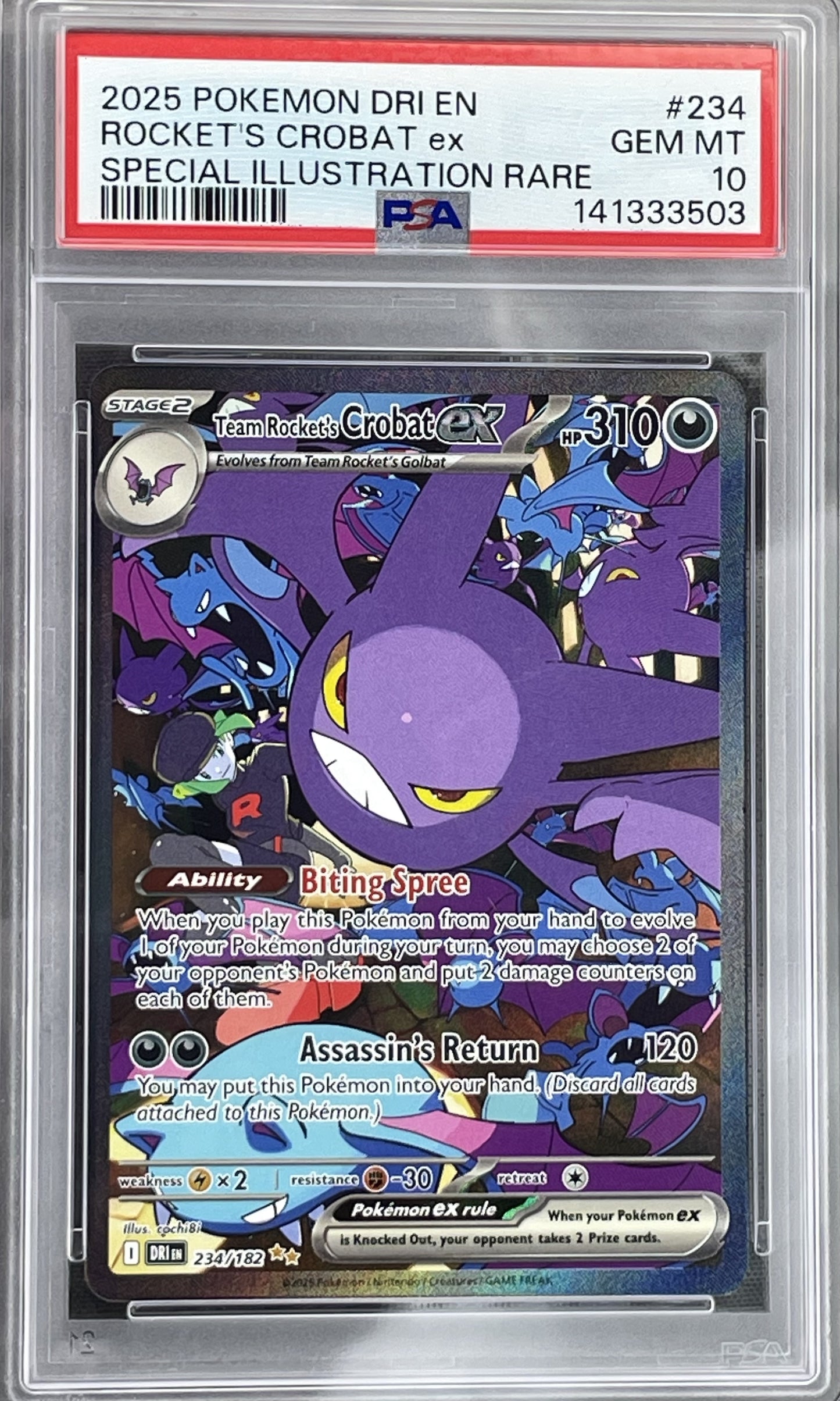 Team Rocket’s Crobat ex Destined Rivals 234/182 PSA 10 English Pokemon card slab