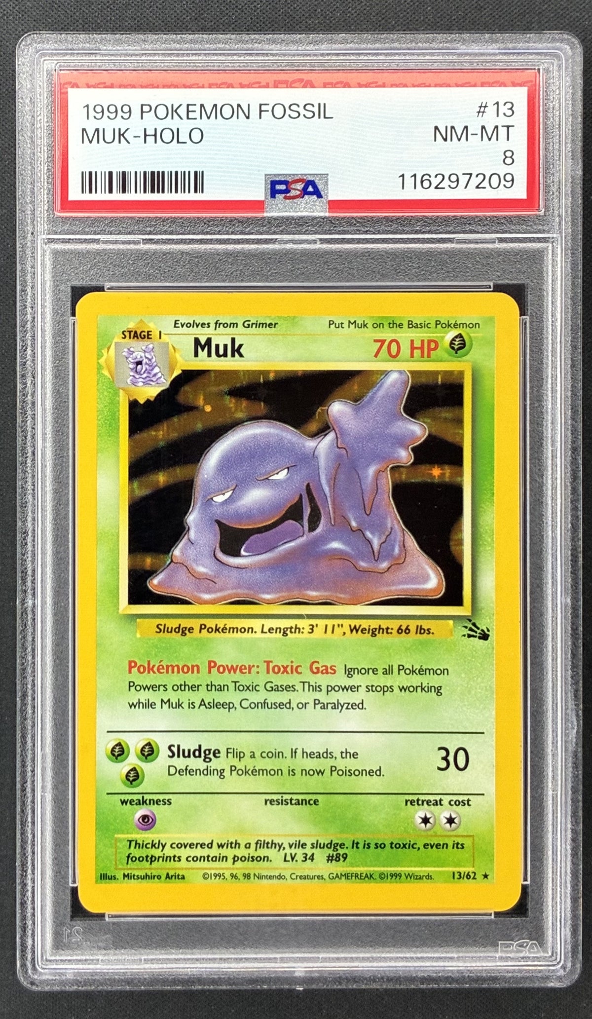 1999 Pokémon Fossil Muk 13/62 Holo Unlimited PSA 8 NM-MT WOTC